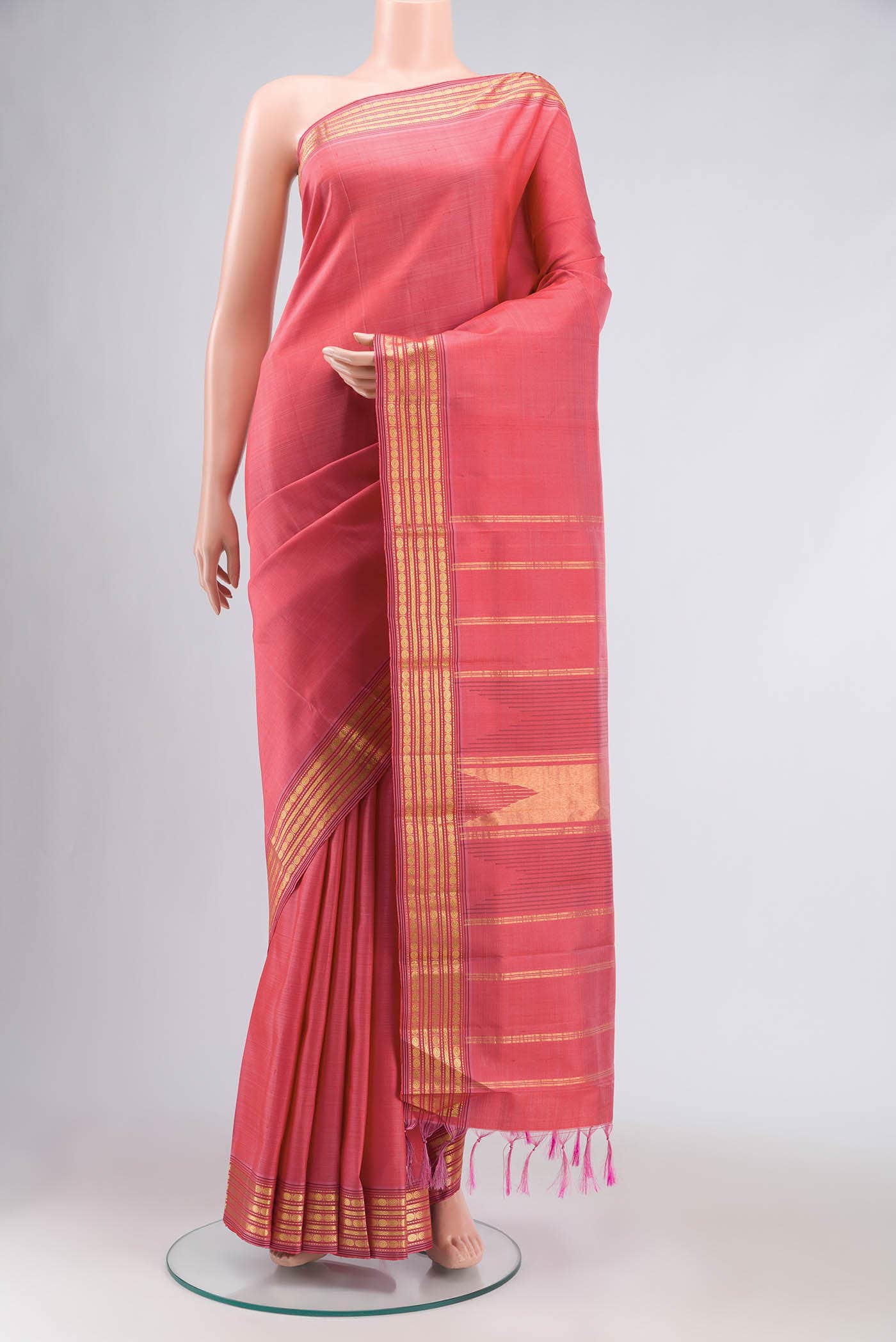Coral Kanchipuram Silk Saree