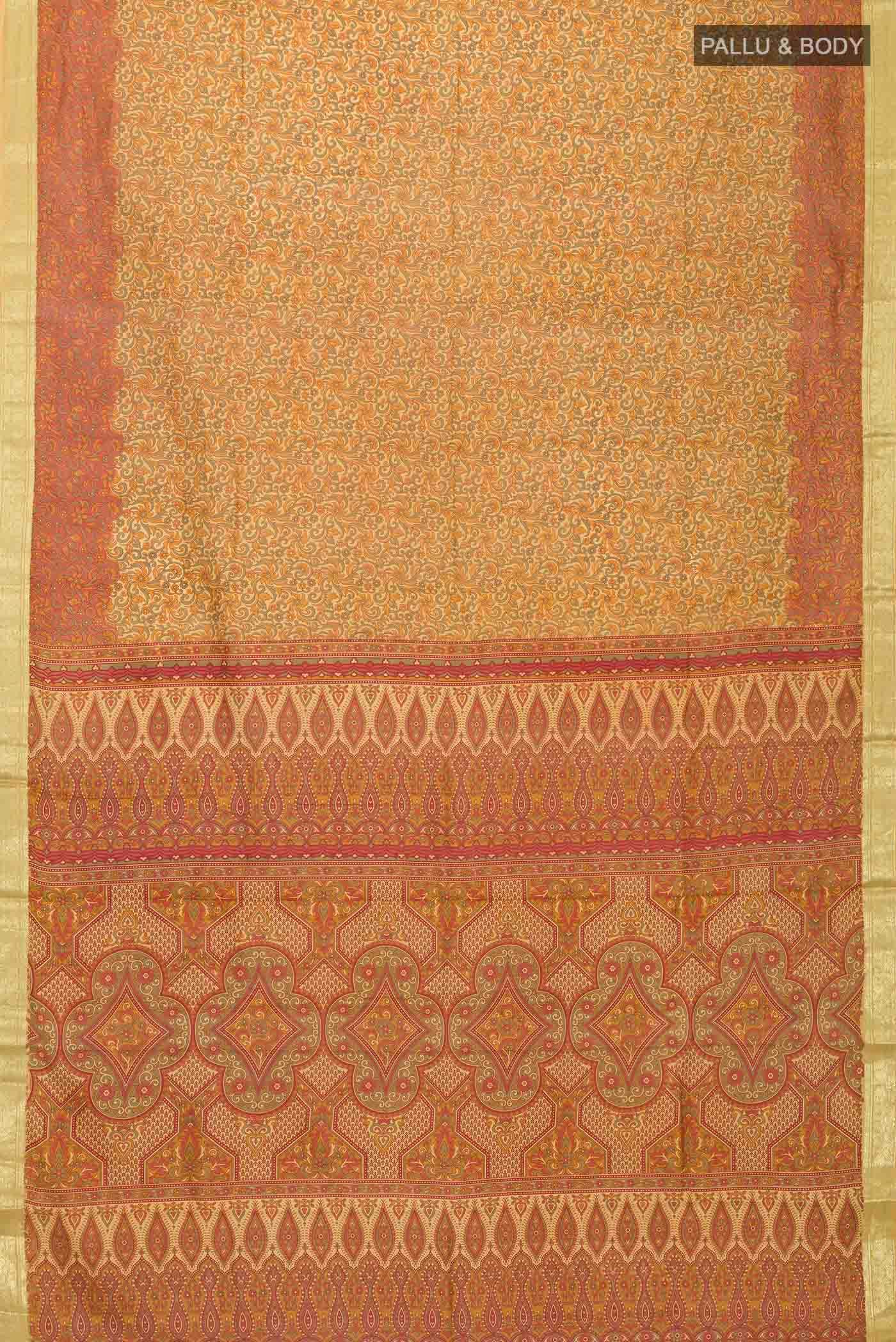 Yellow Printed Silk Saree