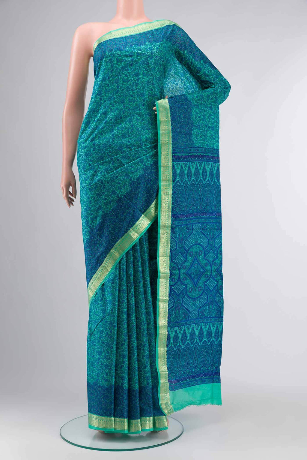 Blue Printed Silk Saree