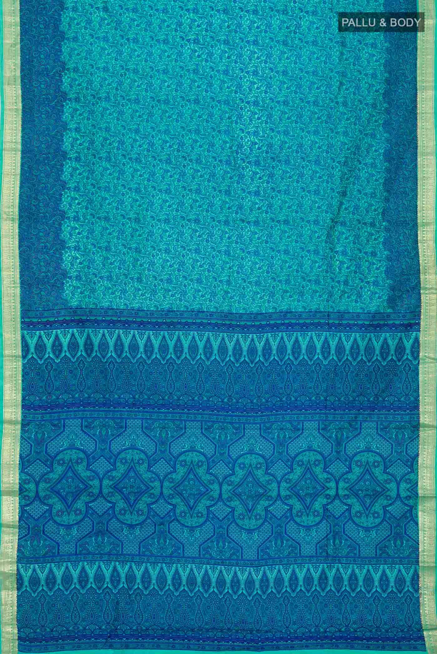 Blue Printed Silk Saree