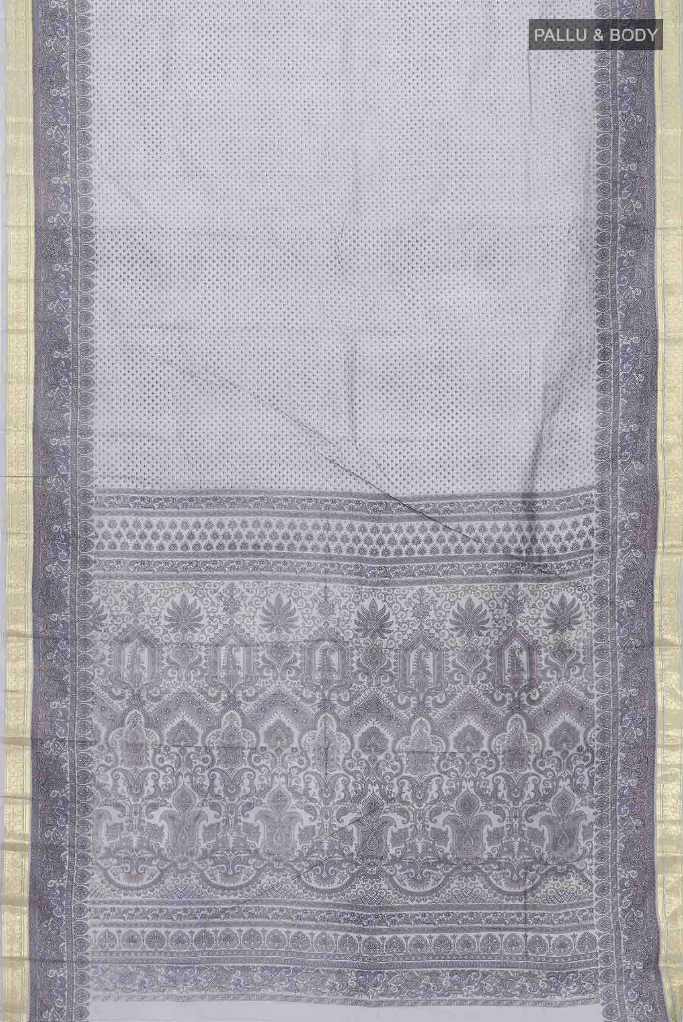 Grey Printed Silk Saree