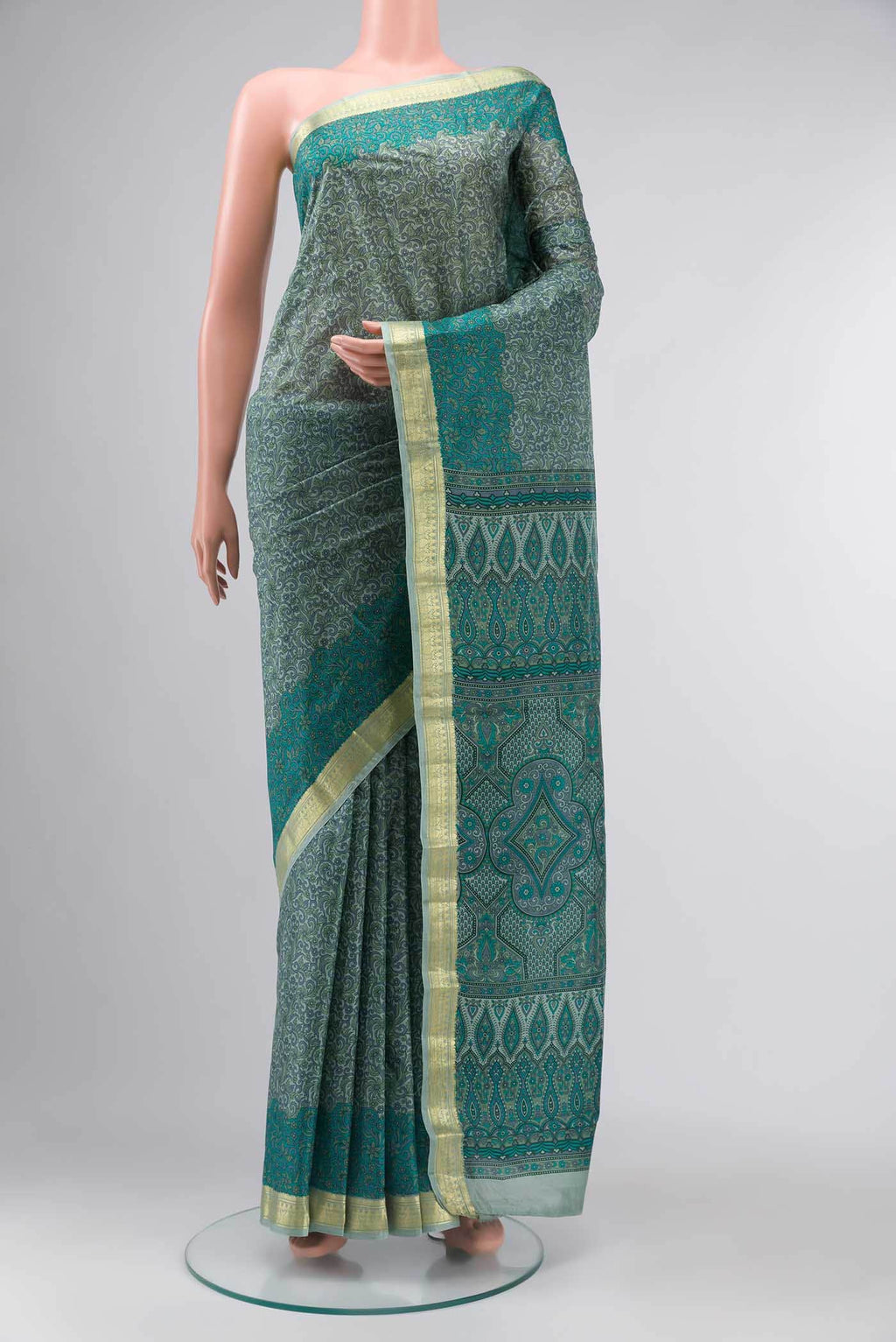 Sage Green Printed Silk Saree