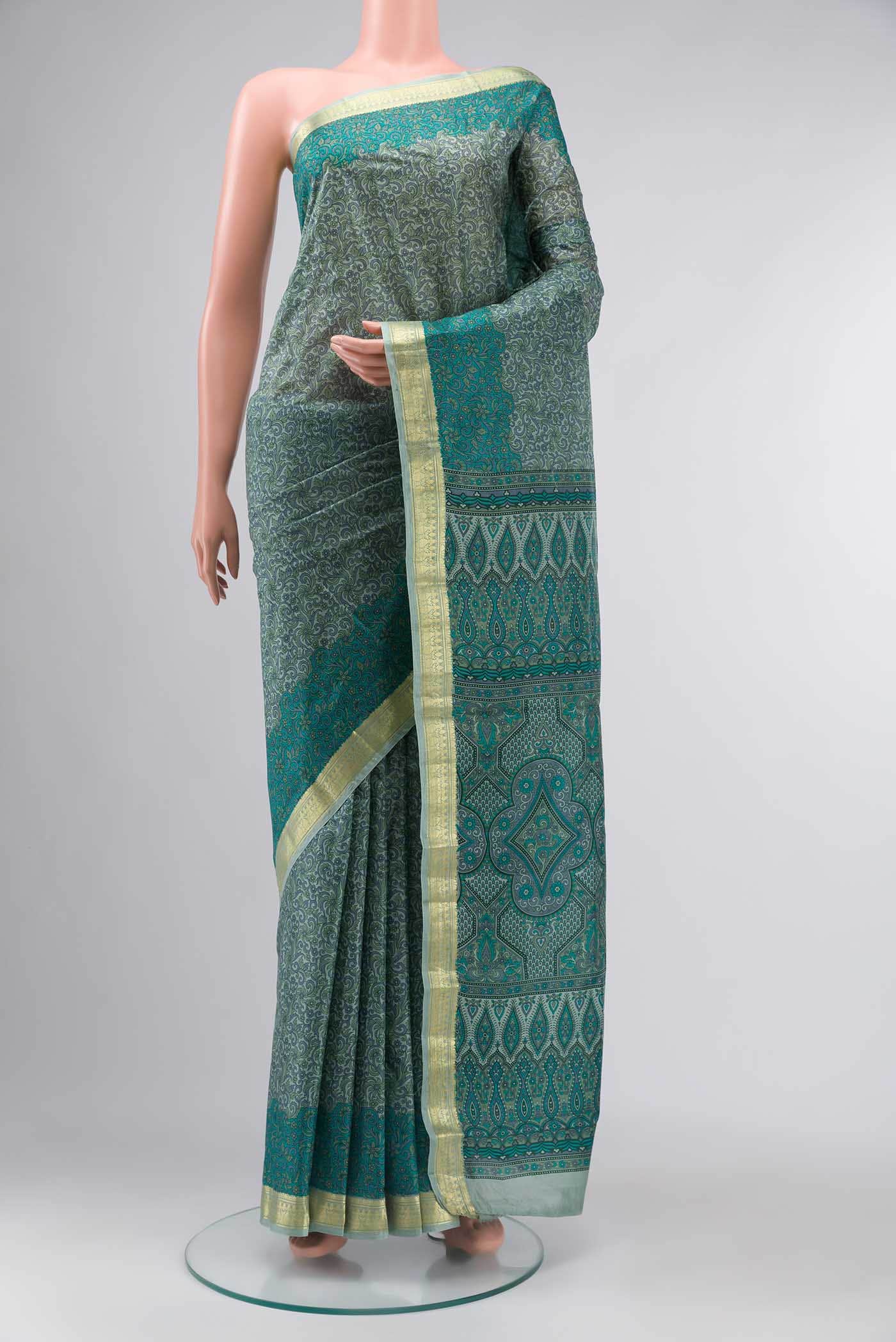 Sage Green Printed Silk Saree