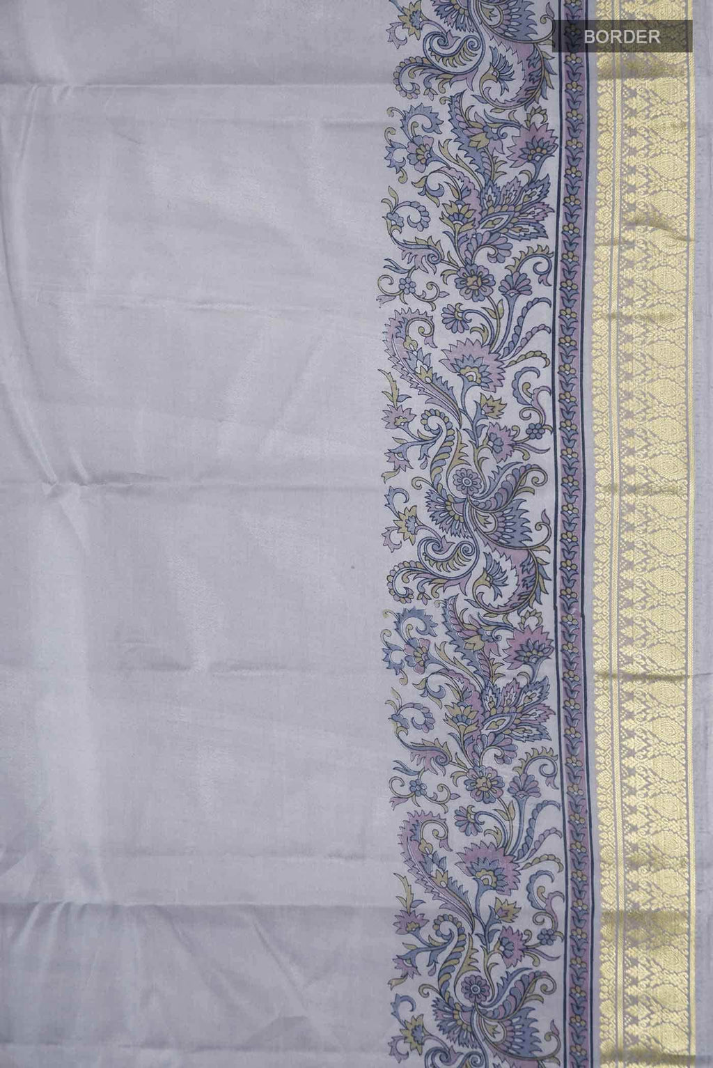Grey Printed Silk Saree