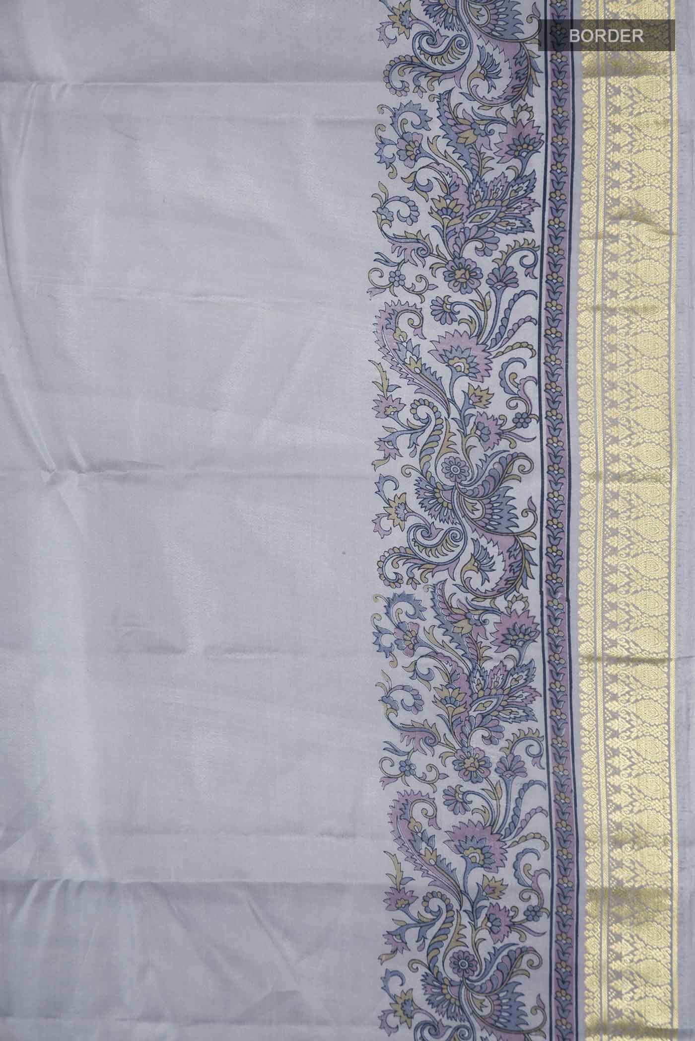 Grey Printed Silk Saree