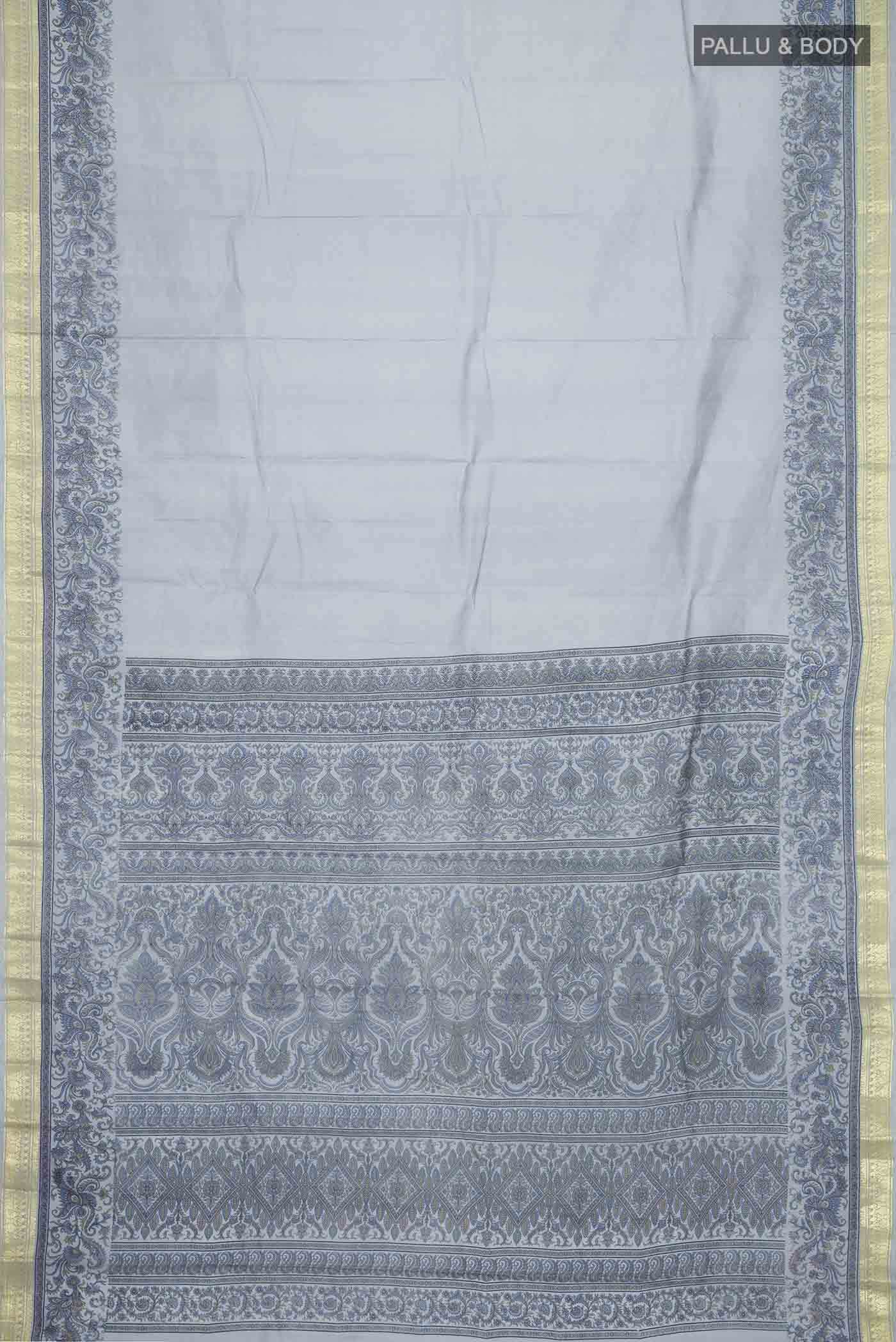 Grey Printed Silk Saree