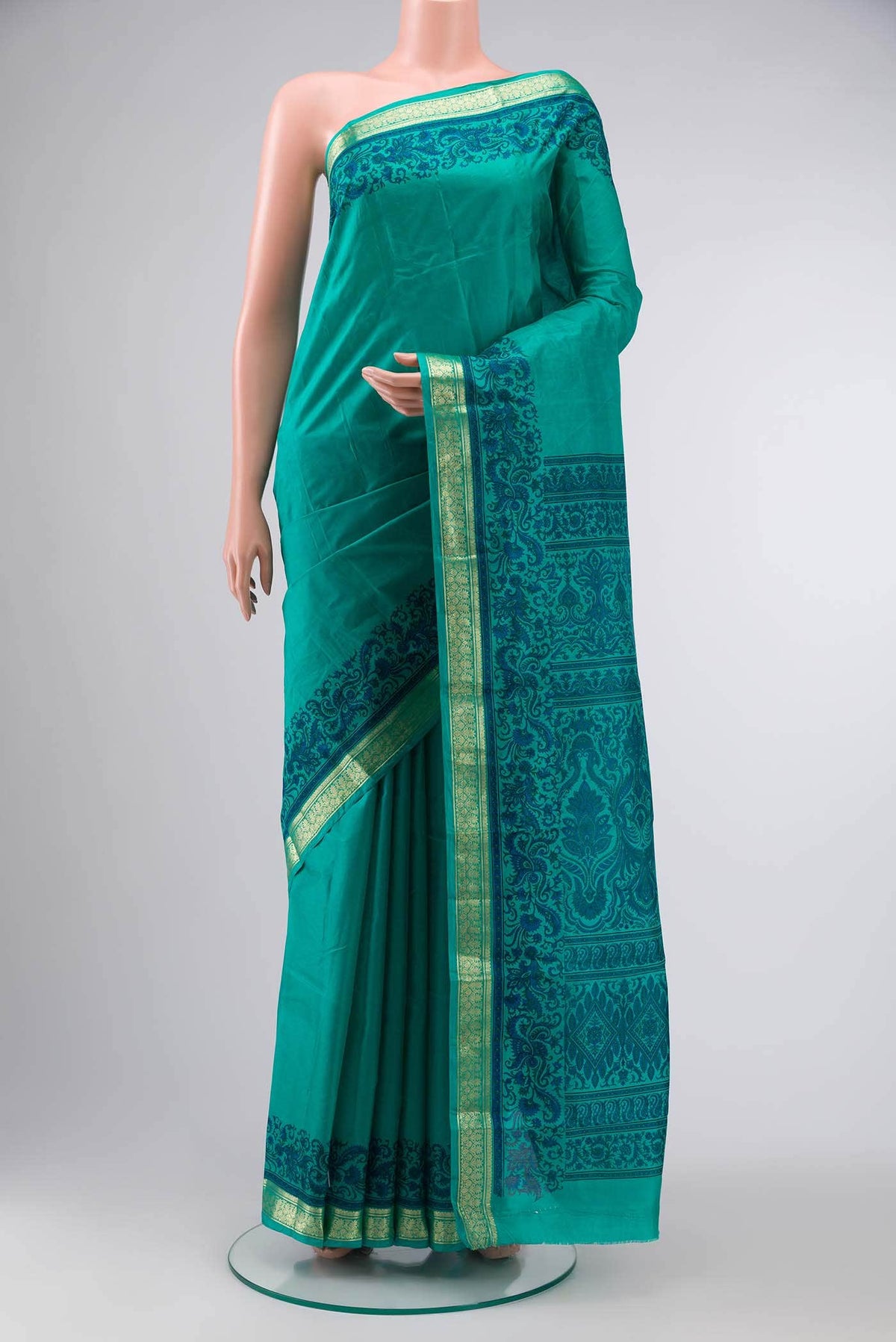 Green Printed Silk Saree