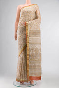 Cream Printed Silk Saree