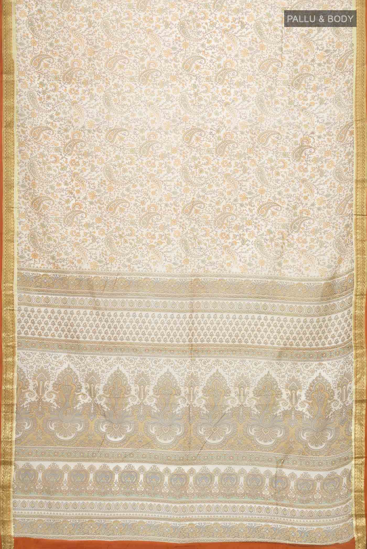 Cream Printed Silk Saree