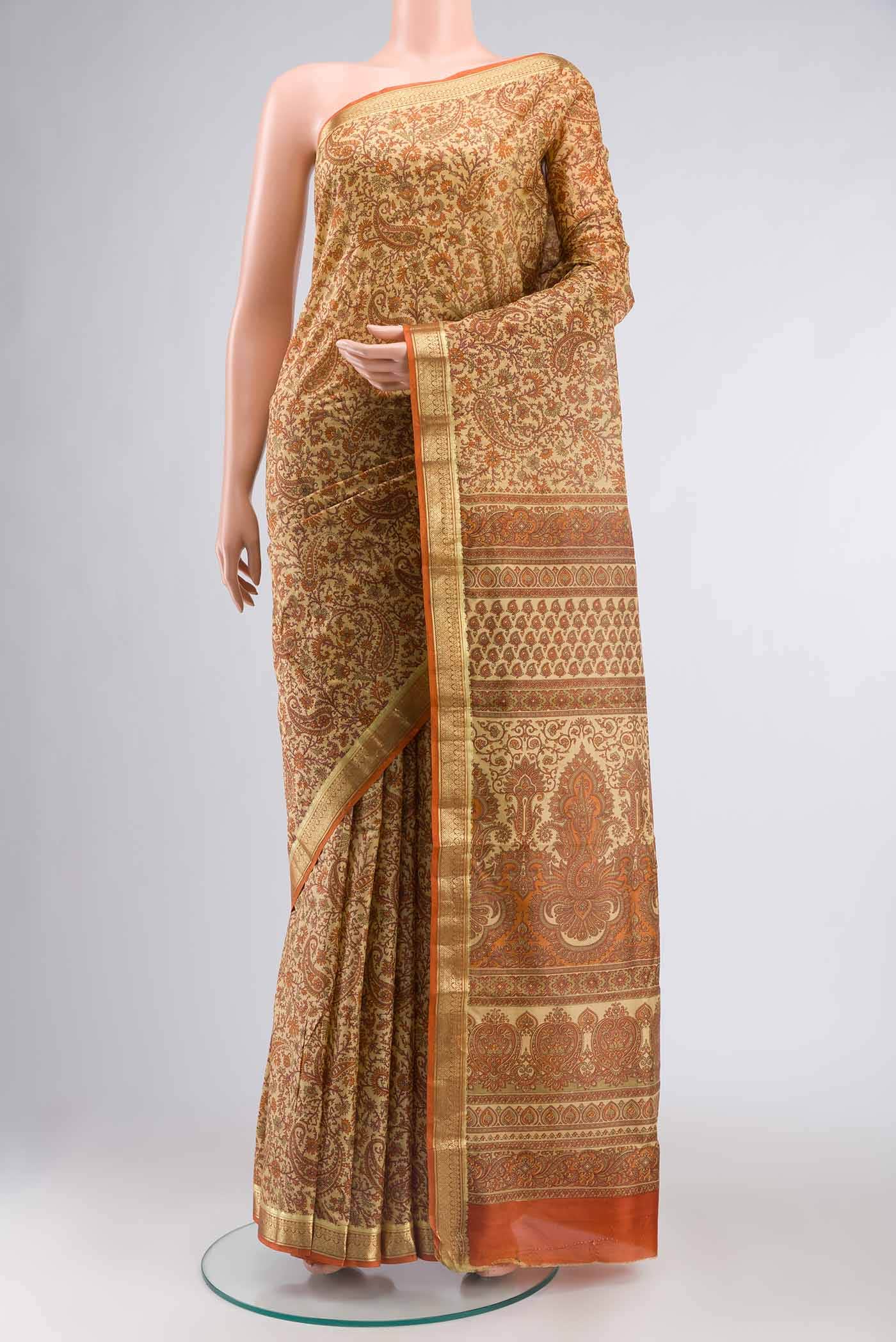 Brown Printed Silk Saree