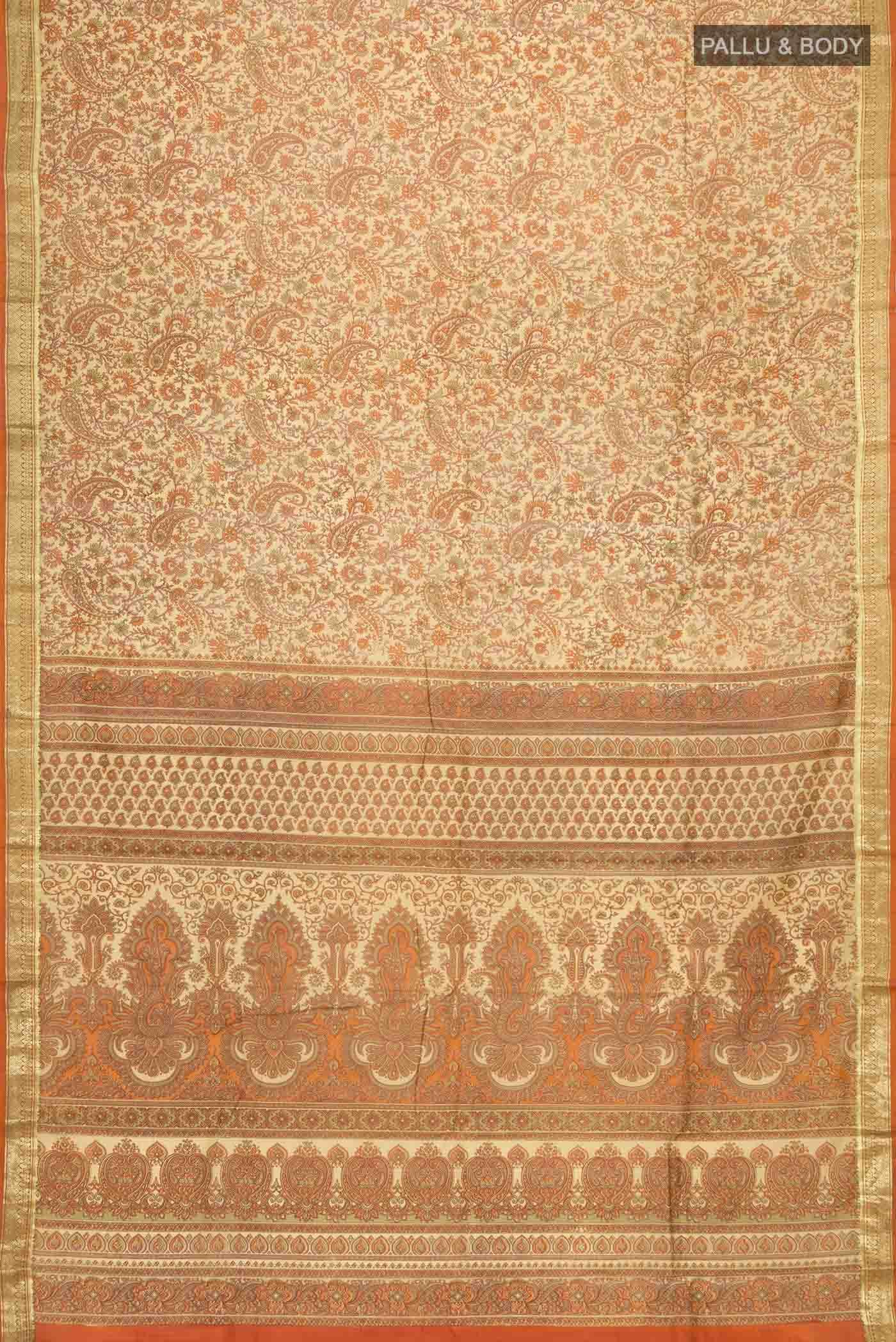Brown Printed Silk Saree