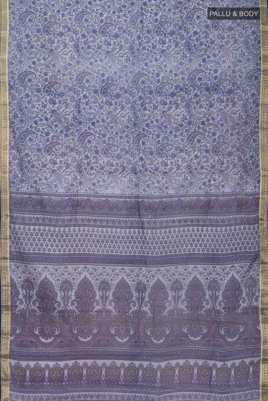 Grey Printed Silk Saree