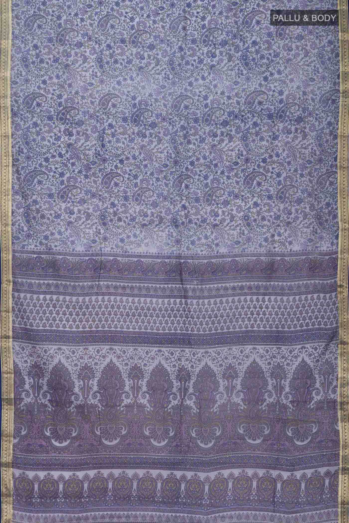 Grey Printed Silk Saree