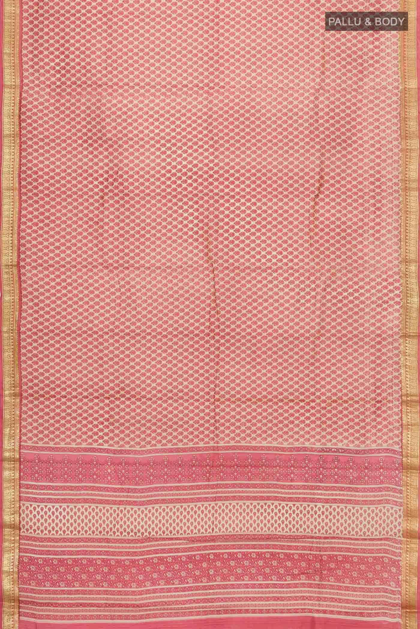 Beige Printed Silk Saree