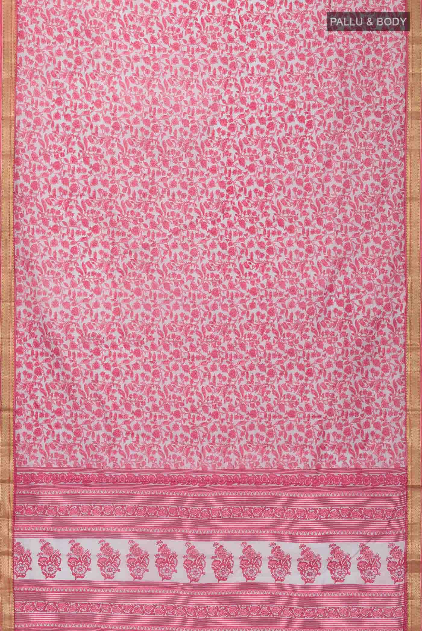 Grey Printed Silk Saree