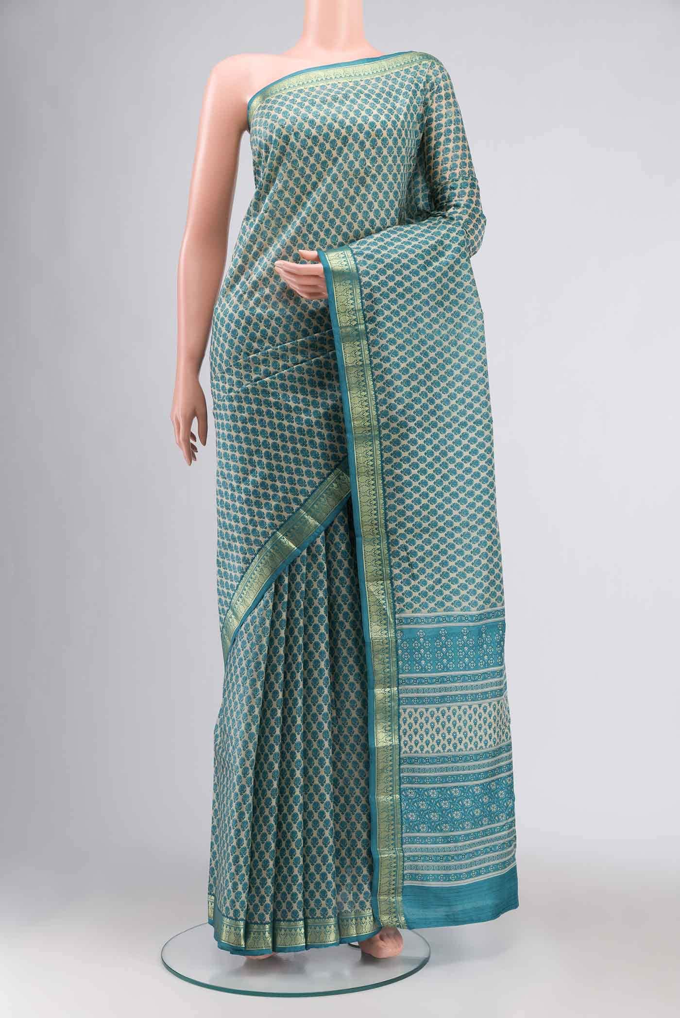 Grey Printed Silk Saree