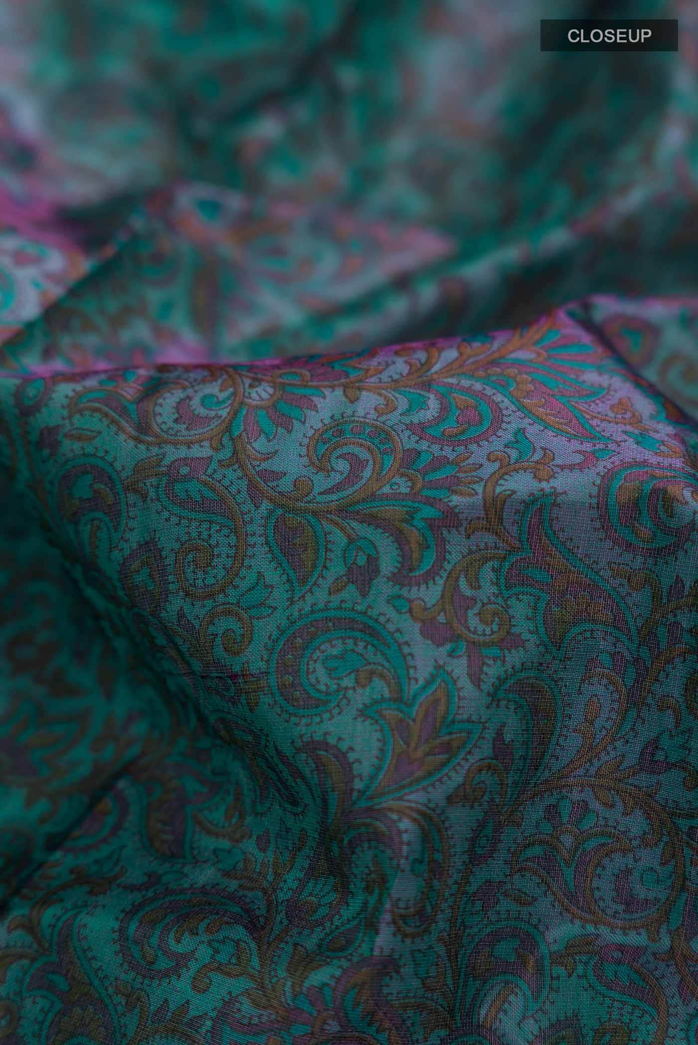 Blue Printed Silk Saree