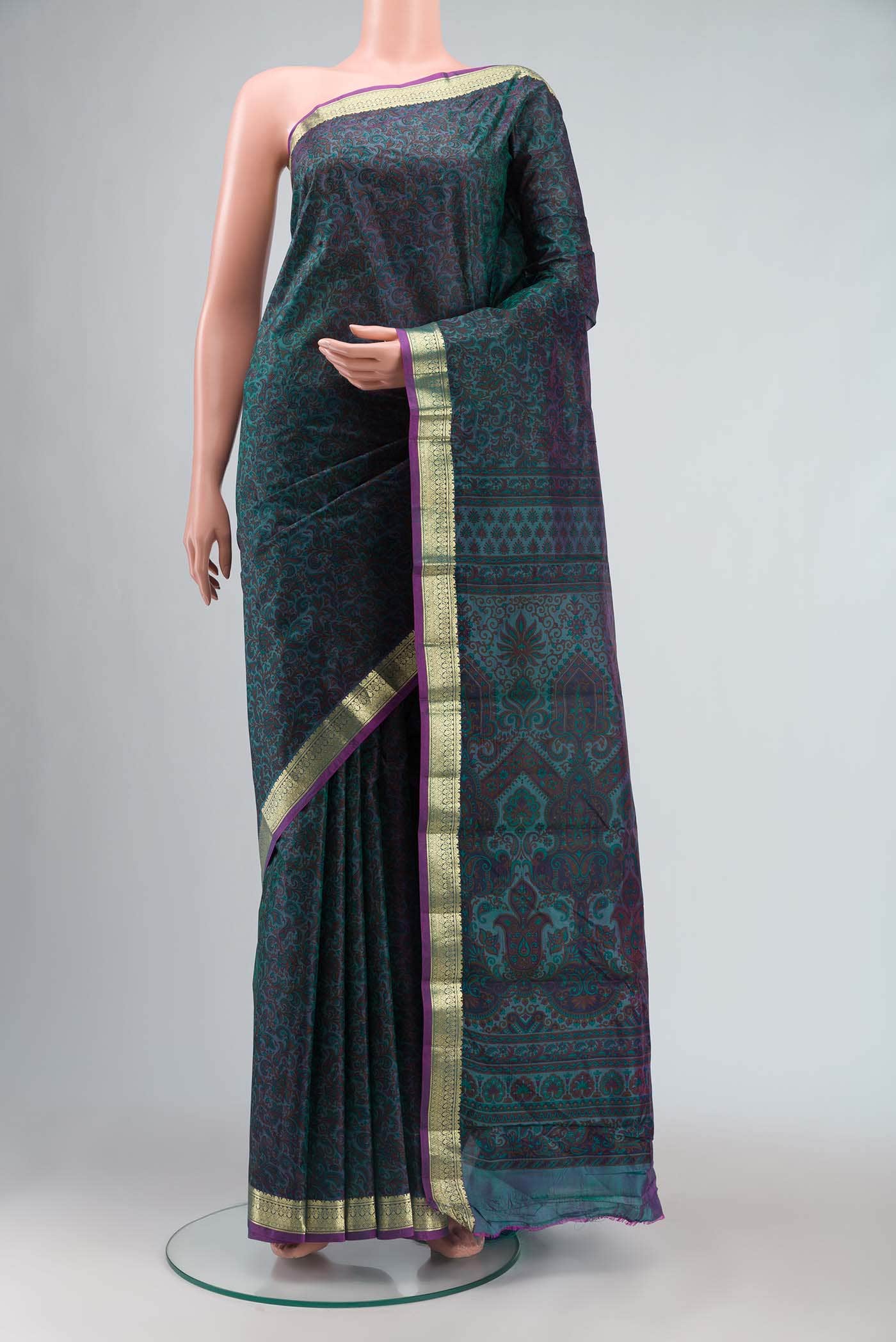 Blue Printed Silk Saree
