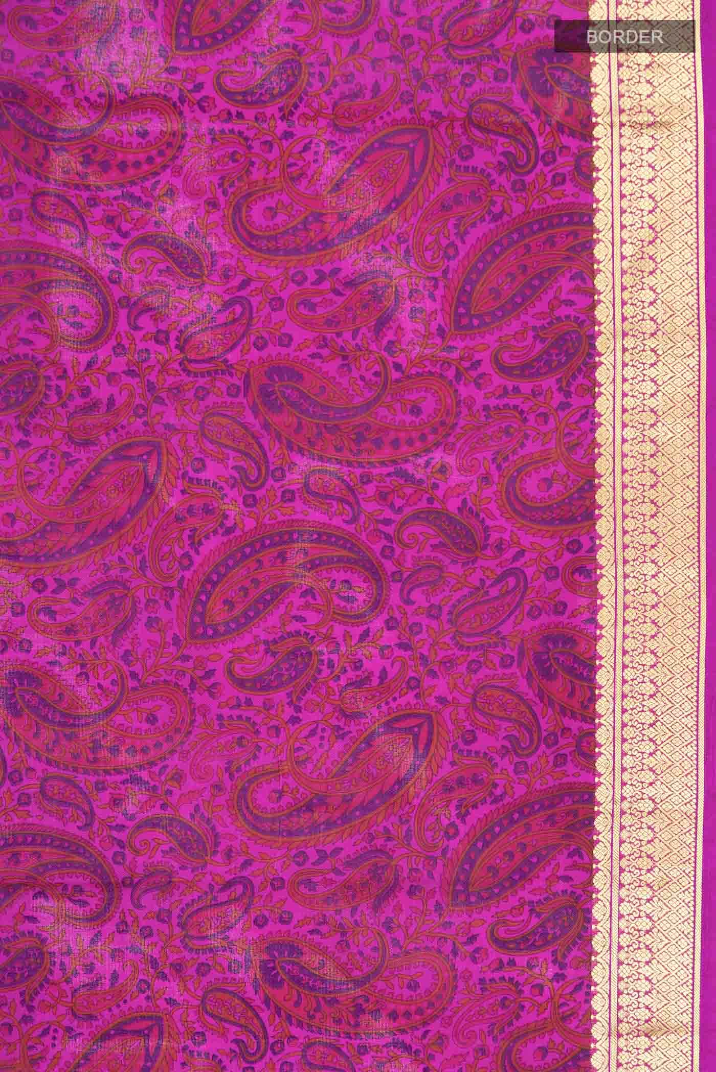 Magenta Printed Silk Saree