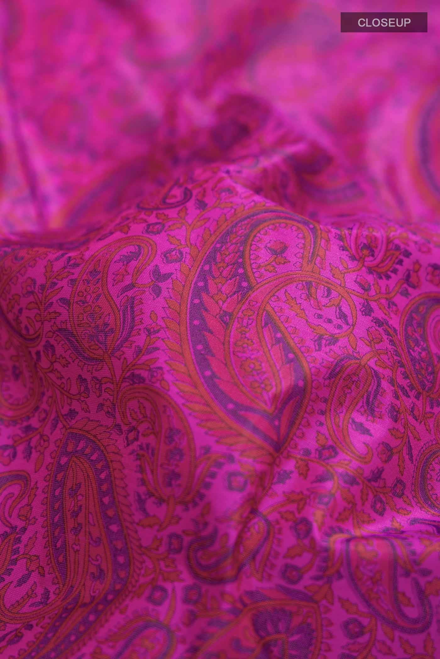 Magenta Printed Silk Saree