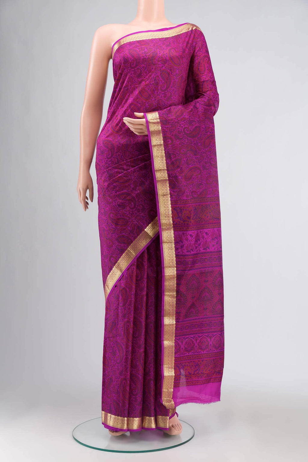 Magenta Printed Silk Saree