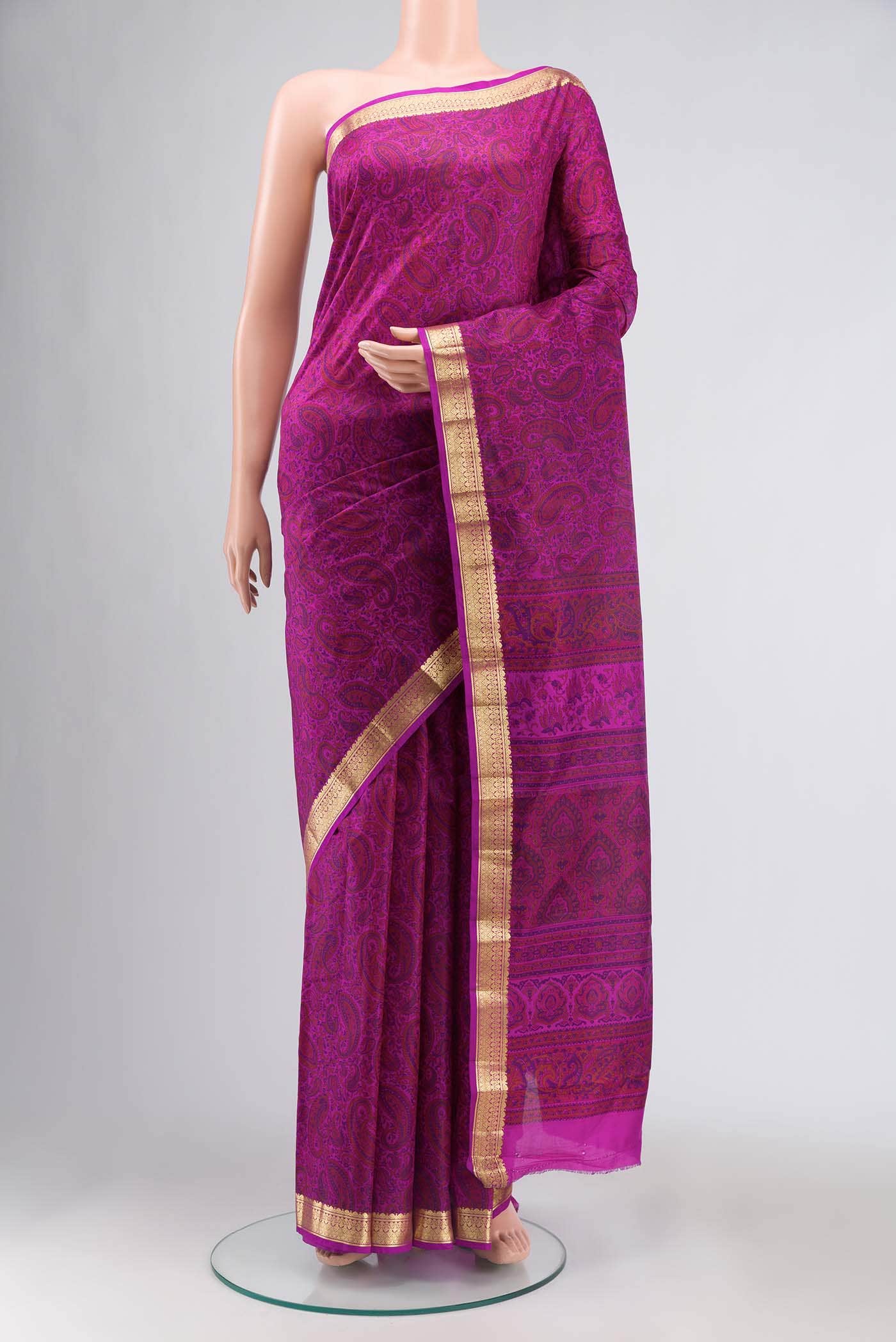 Magenta Printed Silk Saree