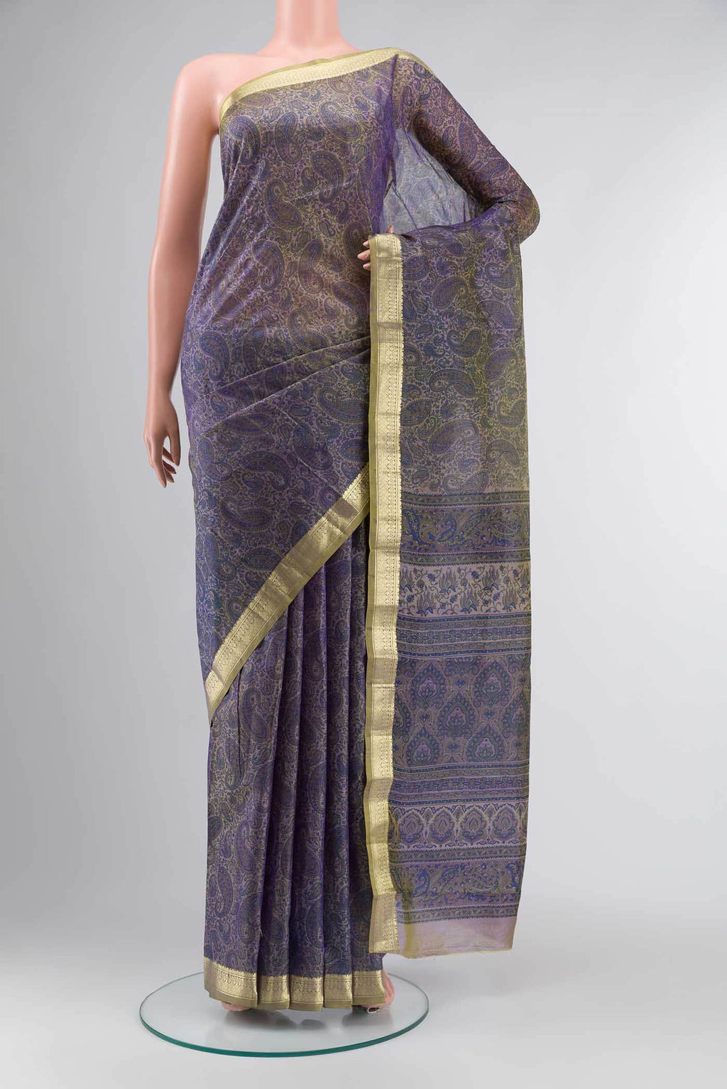 Blue Printed Silk Saree