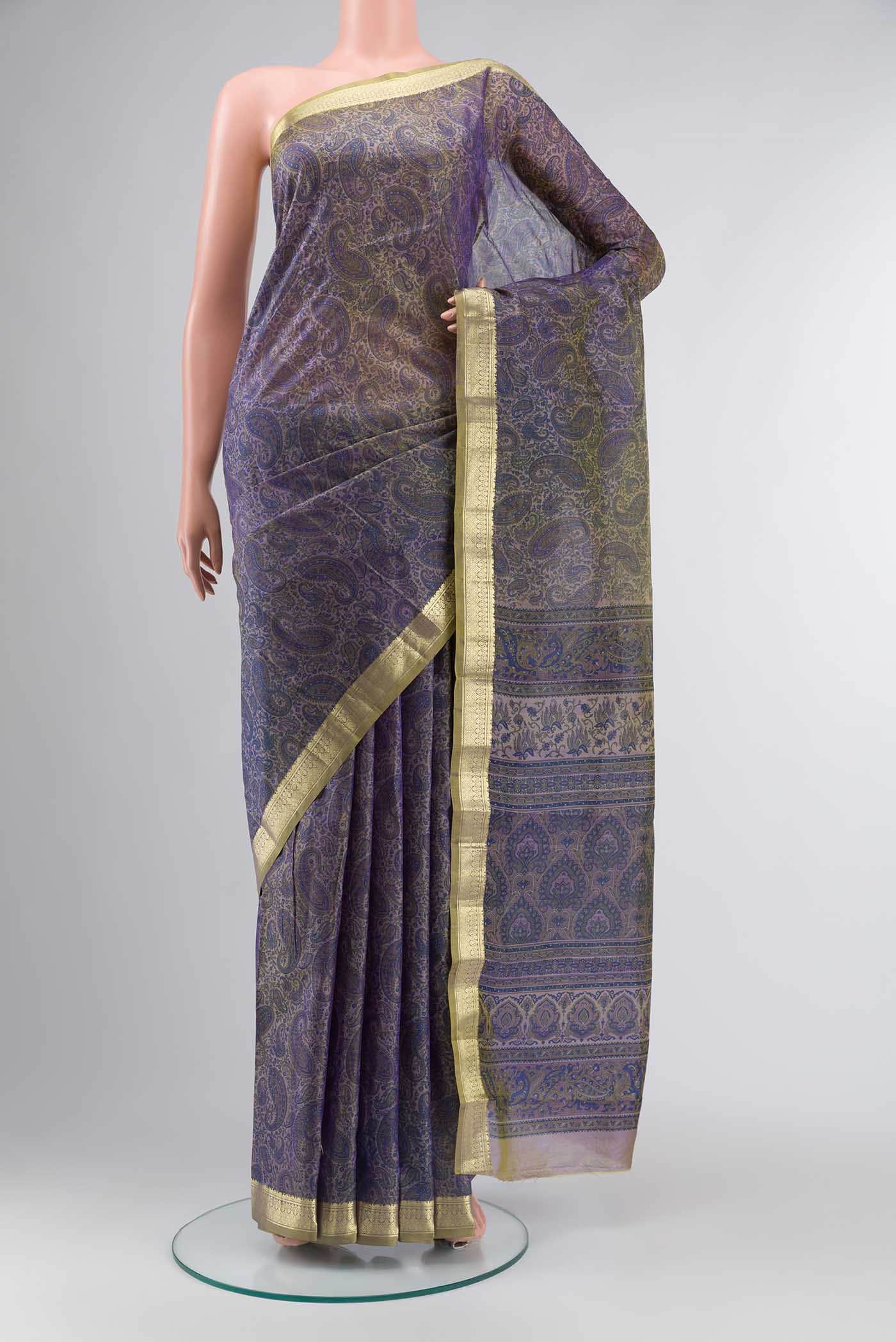 Blue Printed Silk Saree