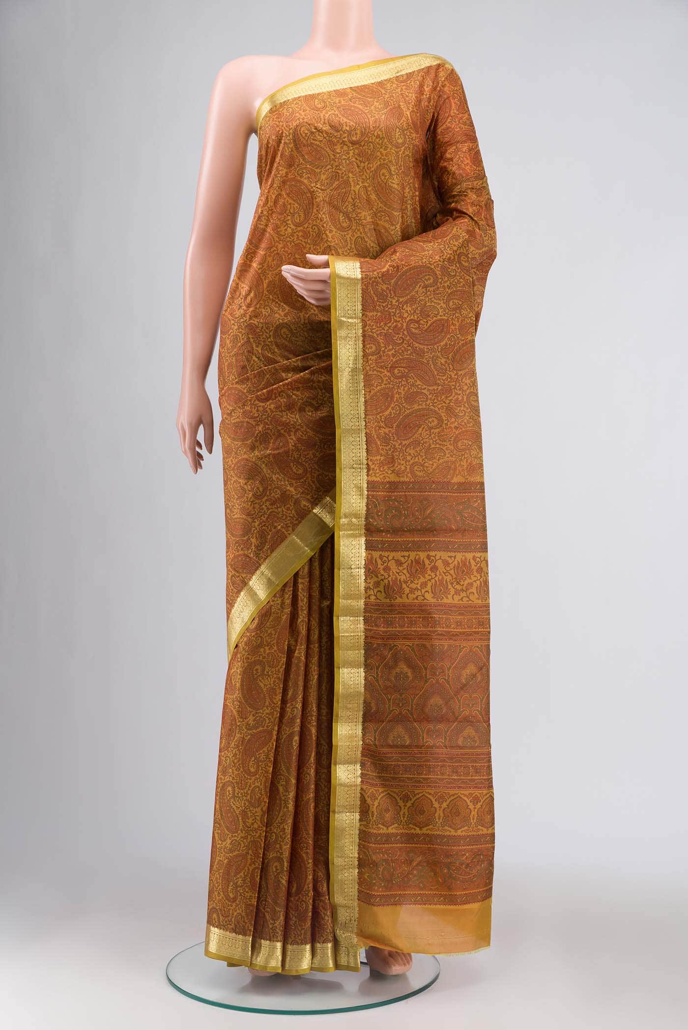 Mustard Printed Silk Saree