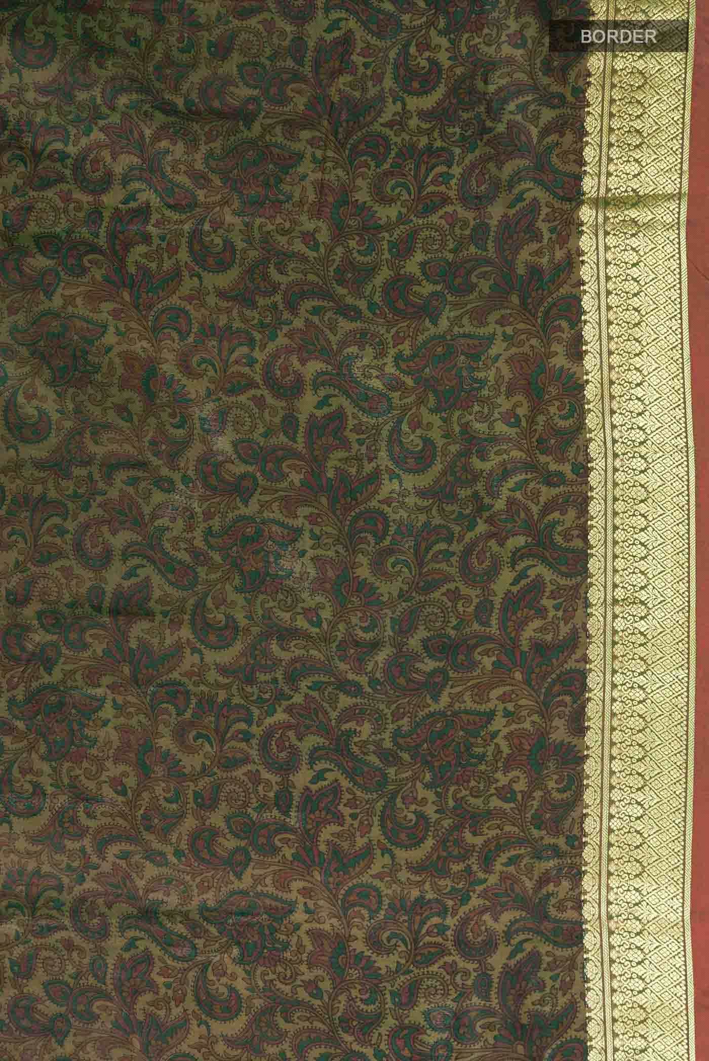 Green Printed Silk Saree