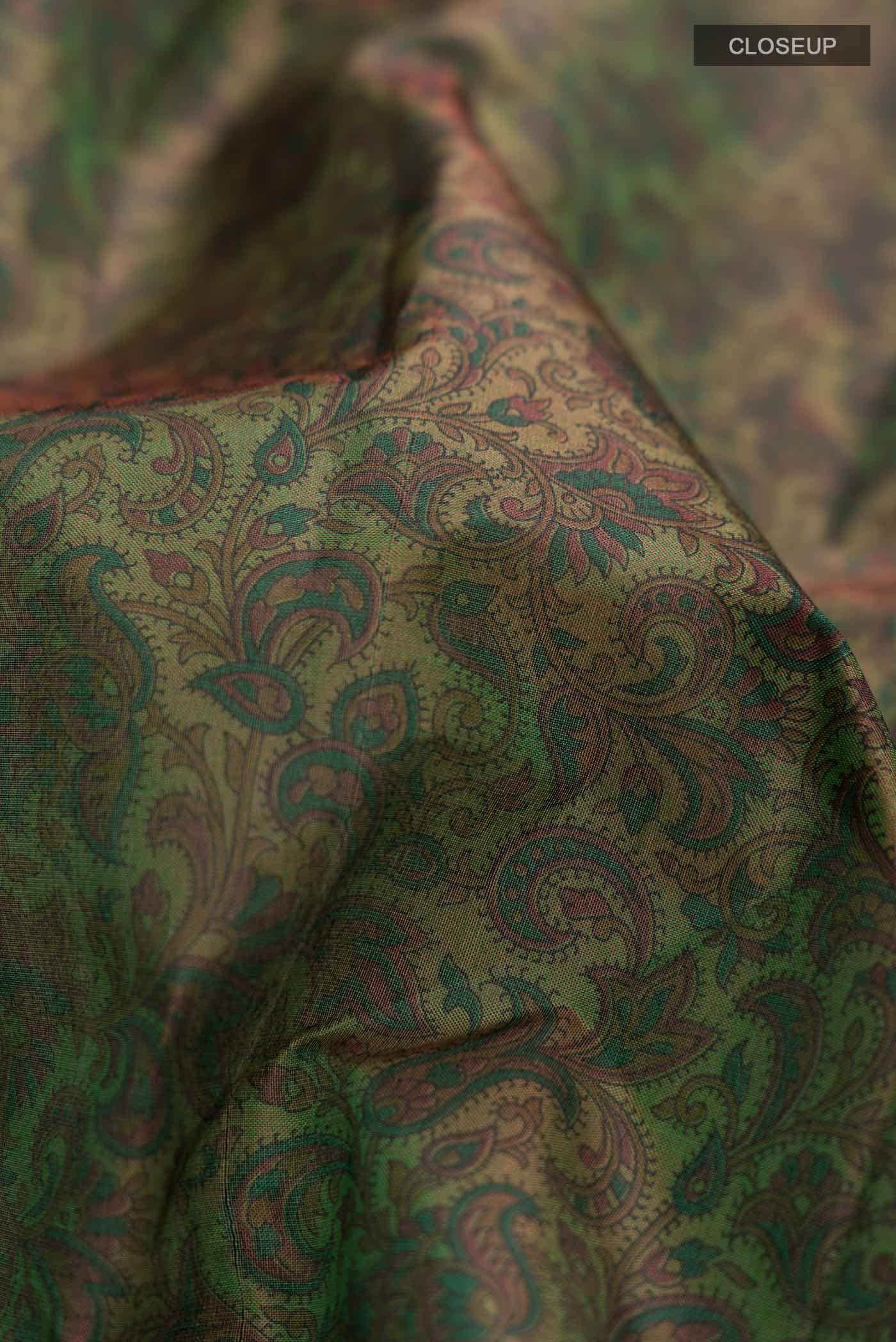Green Printed Silk Saree