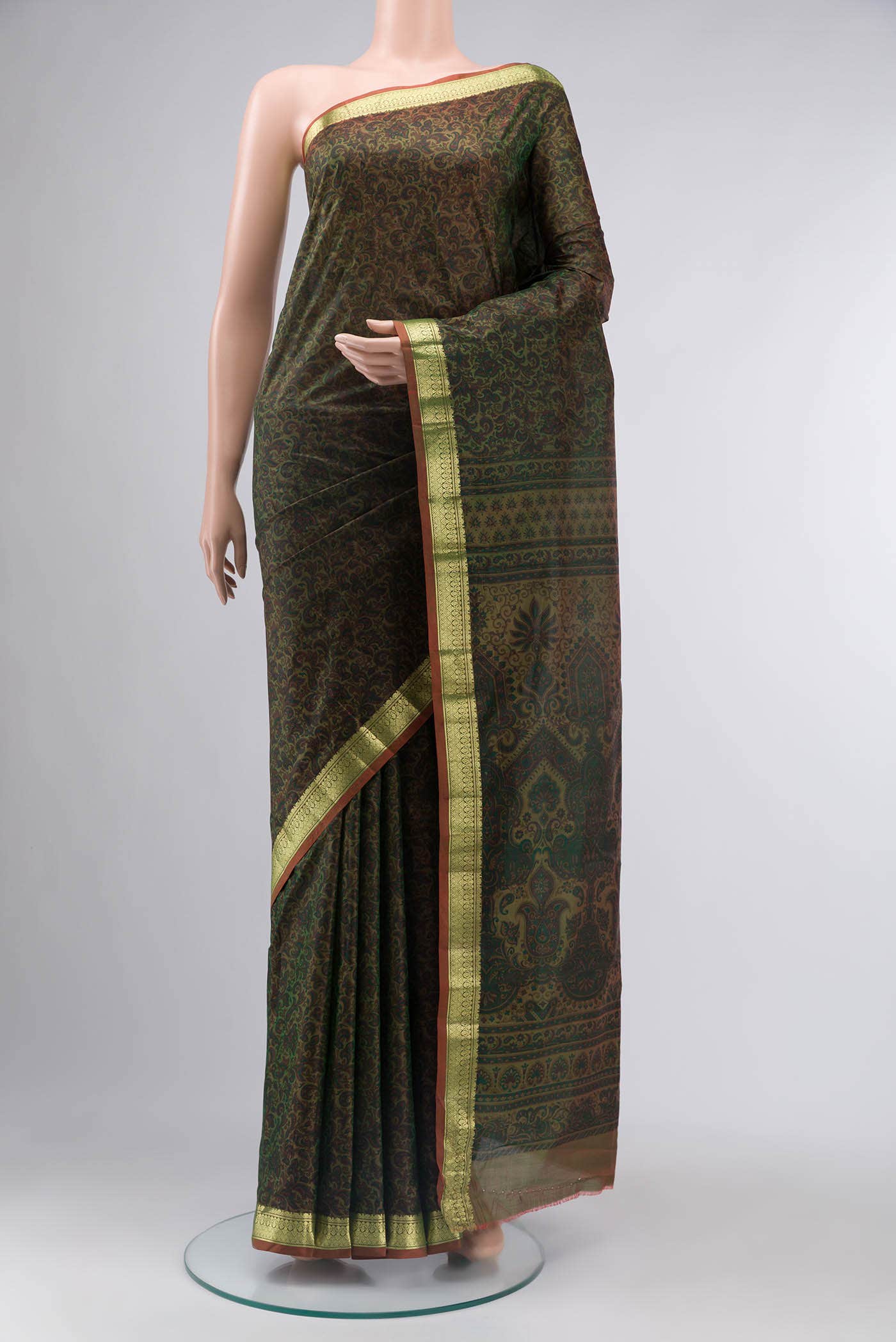 Green Printed Silk Saree