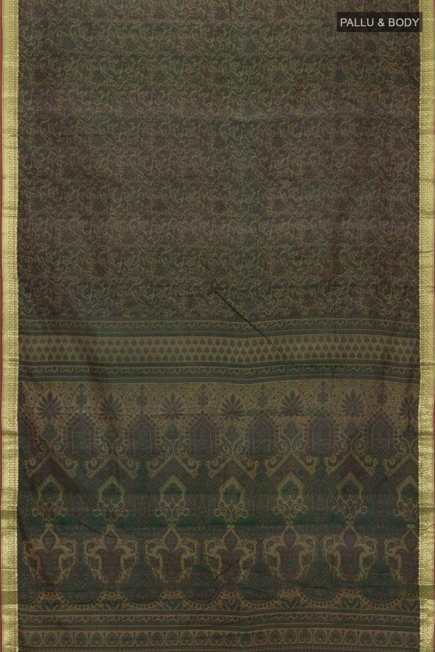 Green Printed Silk Saree