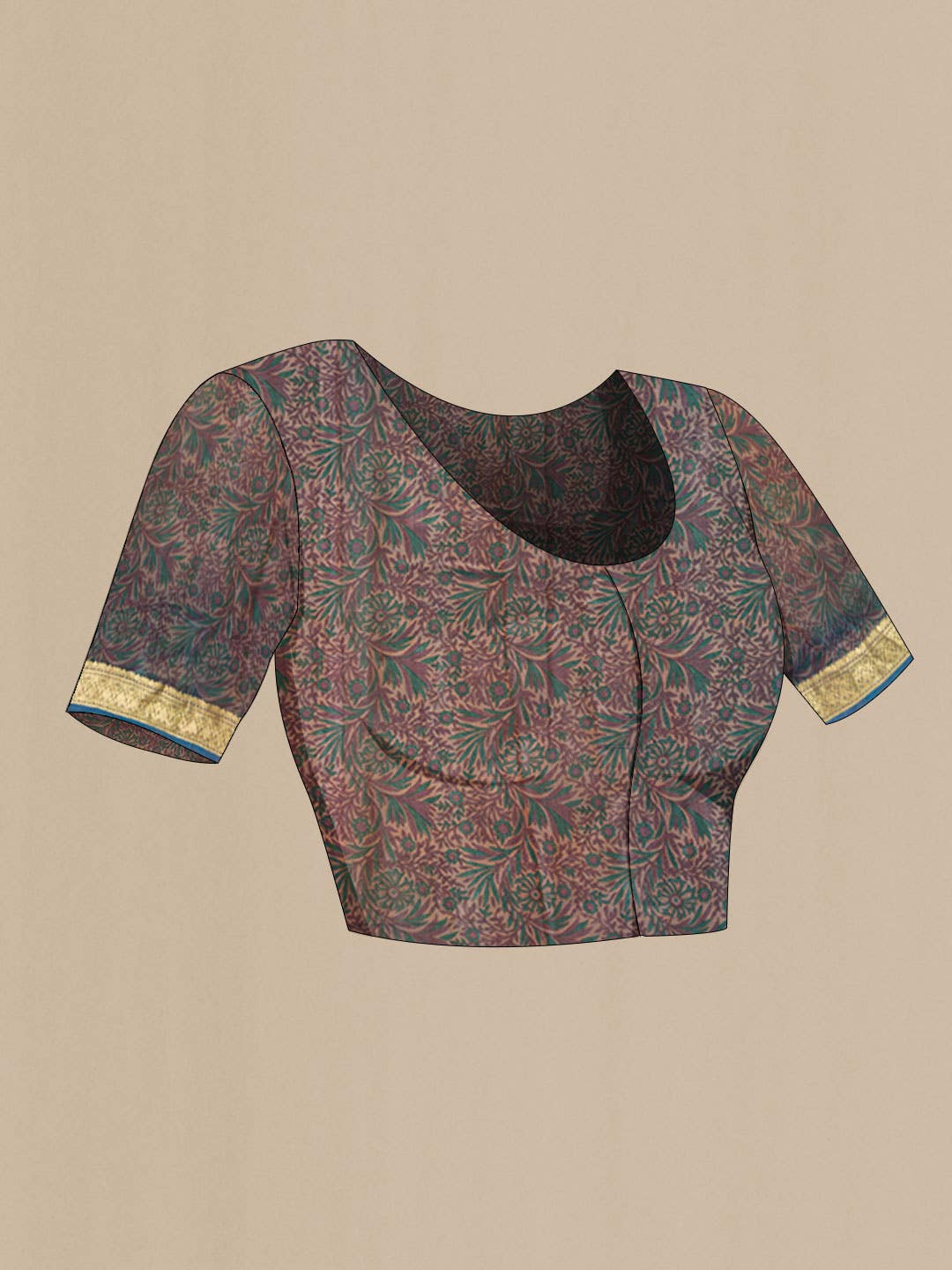 Blue with Orange Dual Tone Printed Silk Saree