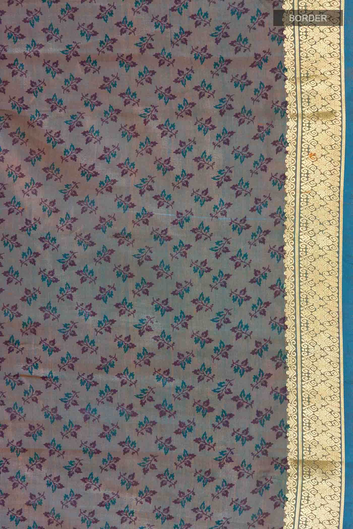 Blue with Orange Dual Tone Printed Silk Saree