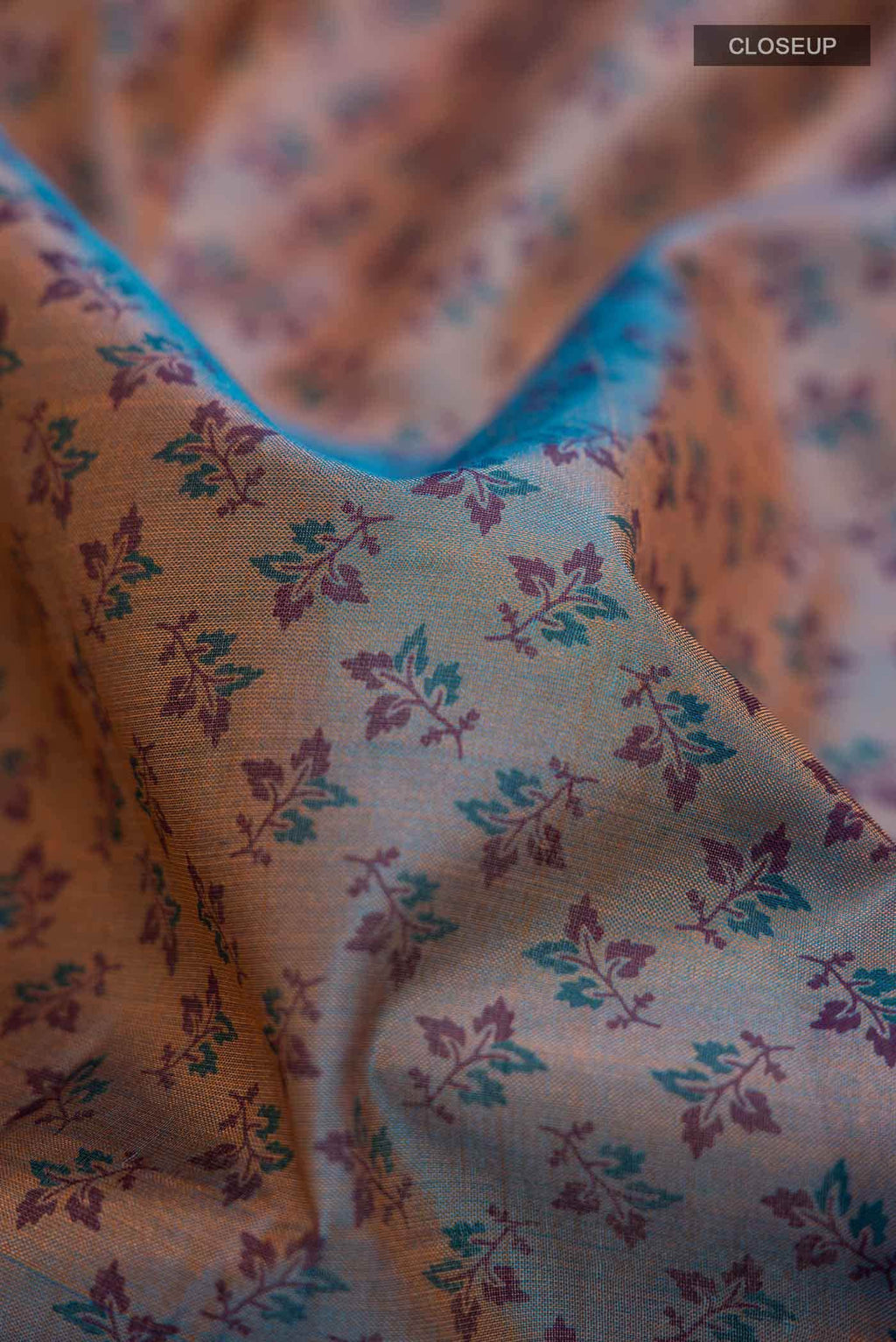 Blue with Orange Dual Tone Printed Silk Saree