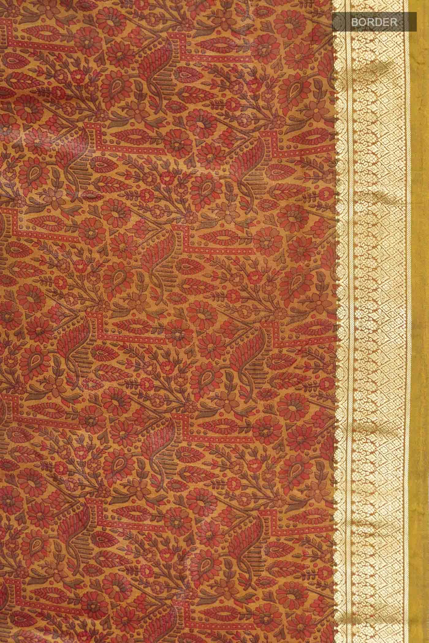 Brown Printed Silk Saree