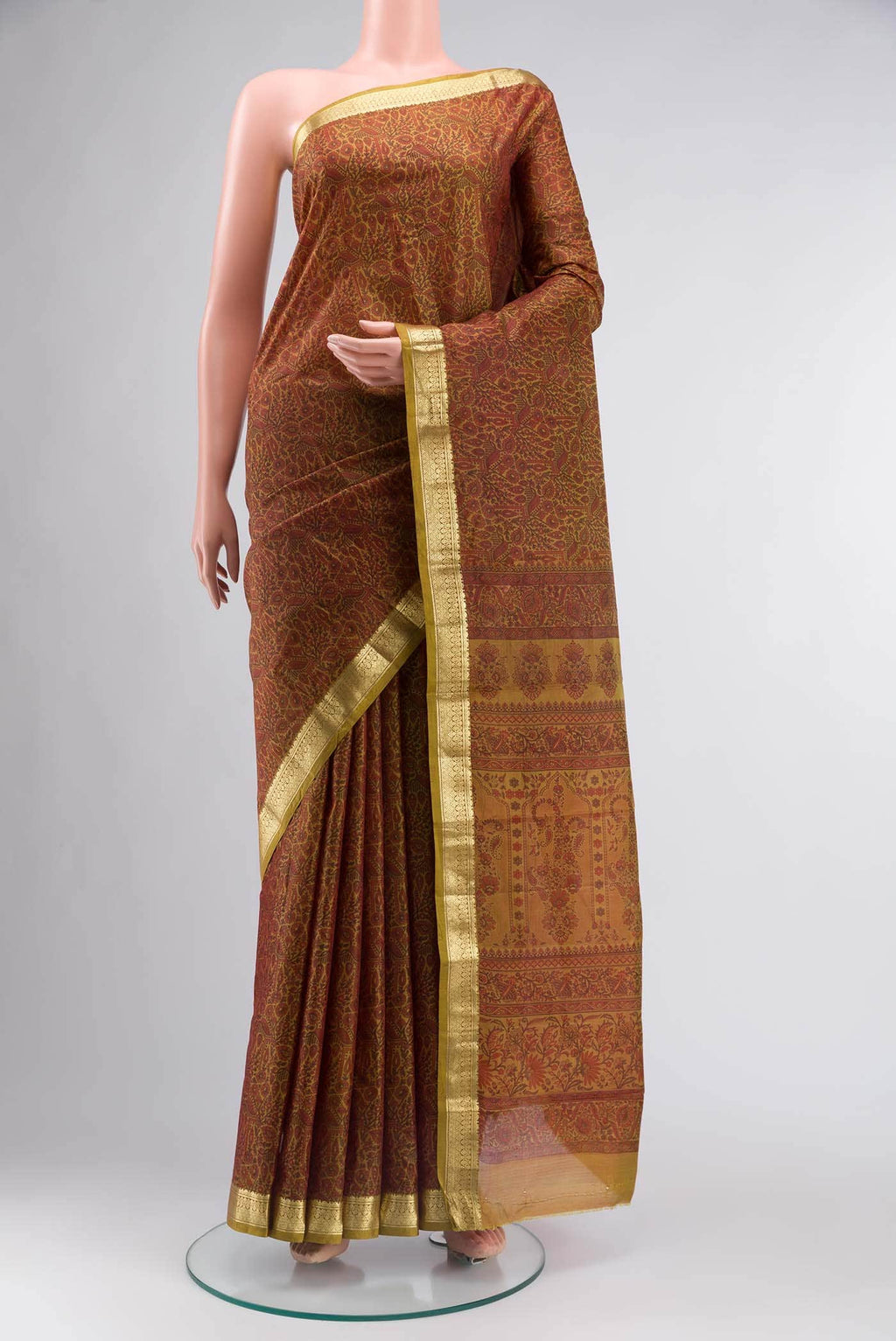 Brown Printed Silk Saree