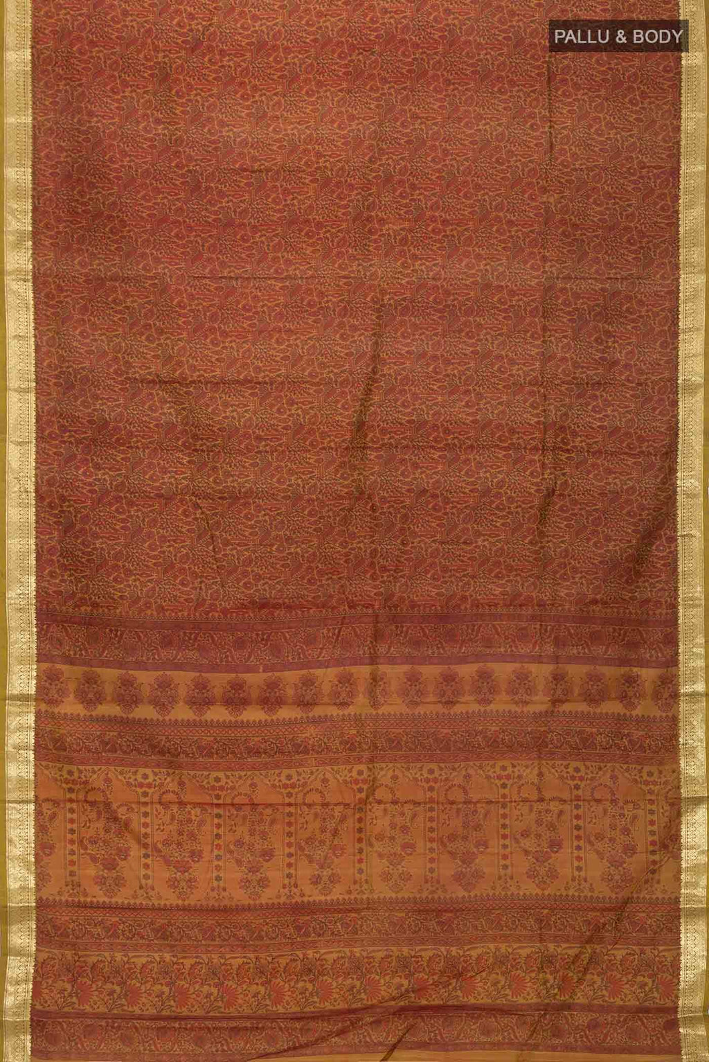 Brown Printed Silk Saree