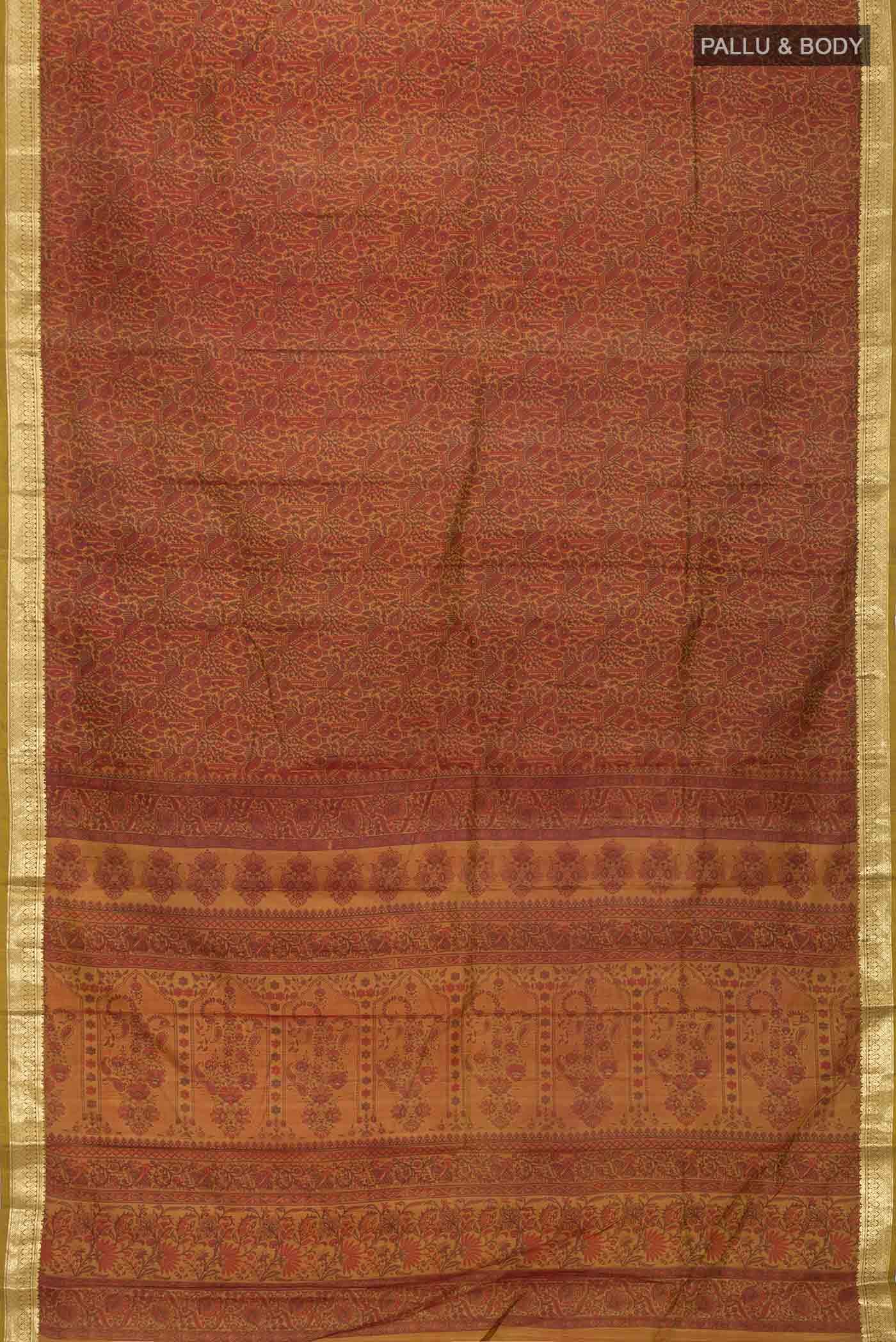 Brown Printed Silk Saree