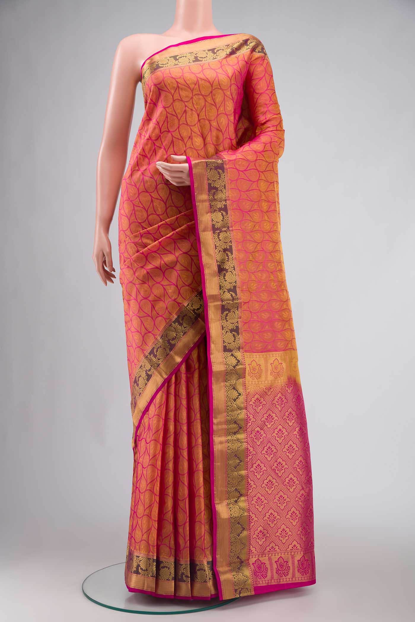 Pink with Yellow Dual Tone Kanchipuram Silk Saree