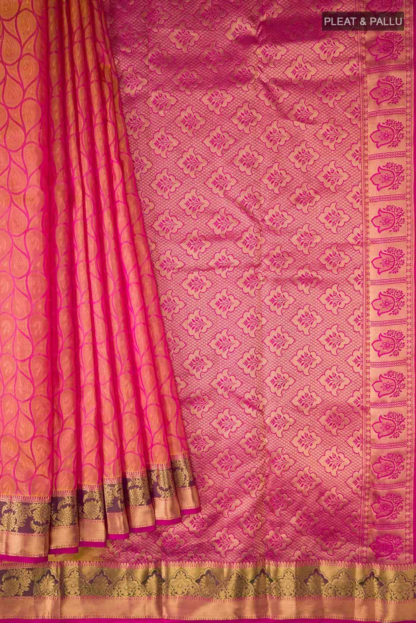 Pink with Yellow Dual Tone Kanchipuram Silk Saree