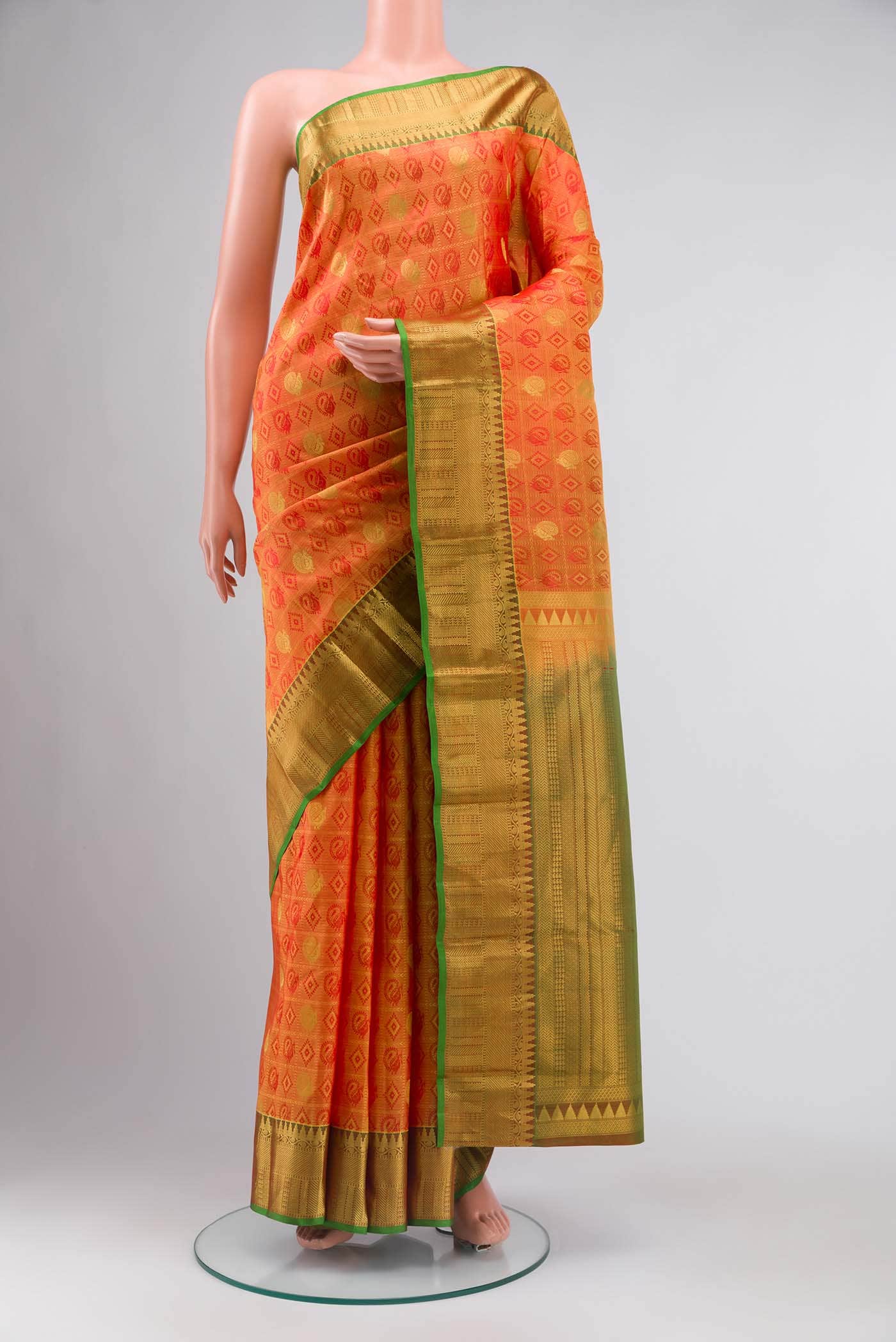 Yellow with Red Dual Tone Kanchipuram Silk Saree