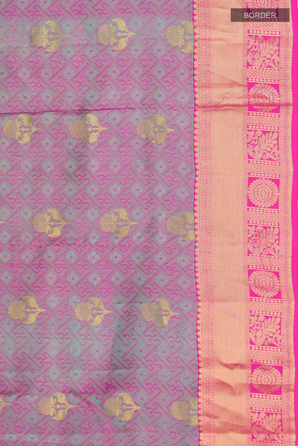 Pink with Green Dual Tone Kanchipuram Silk Saree