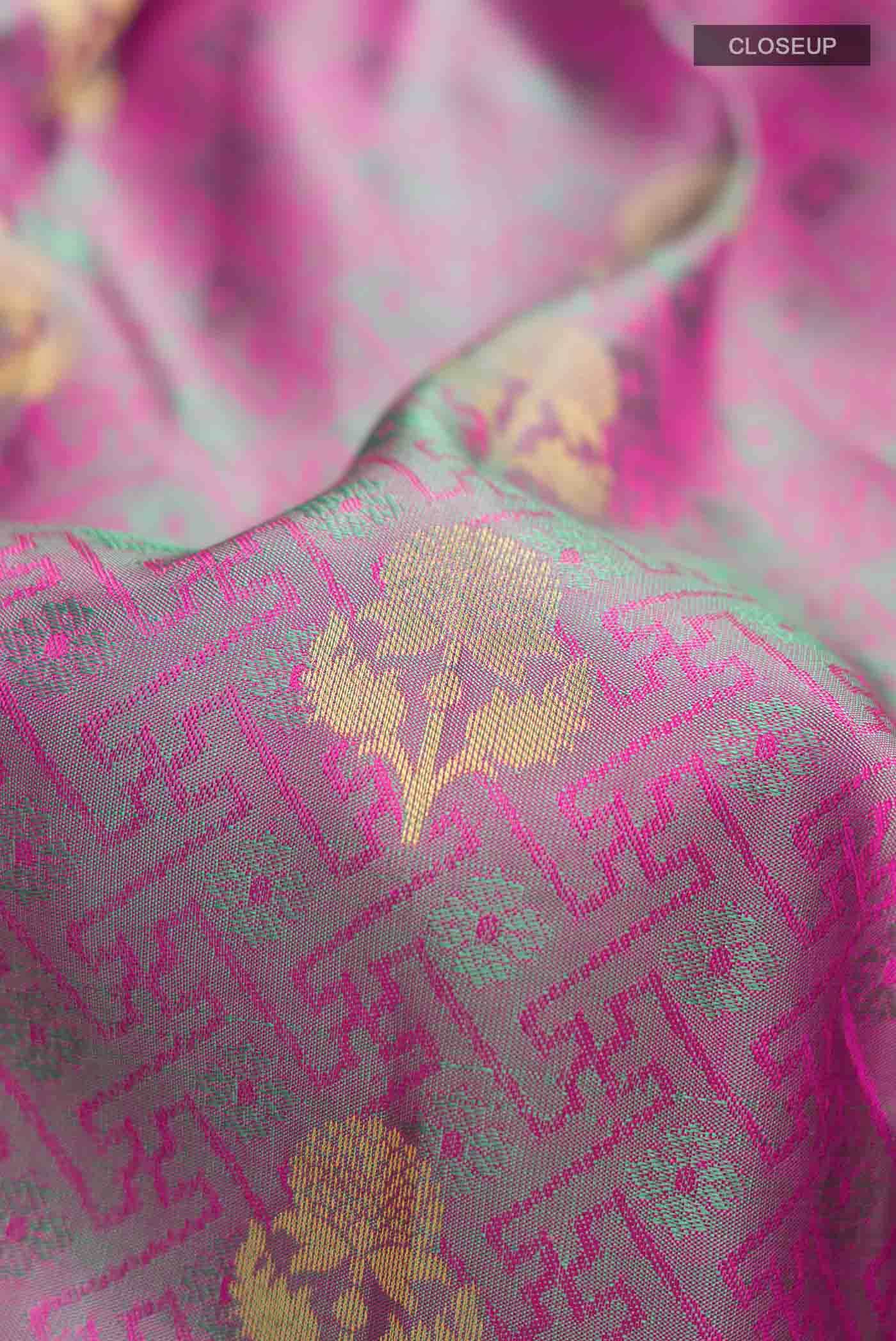 Pink with Green Dual Tone Kanchipuram Silk Saree
