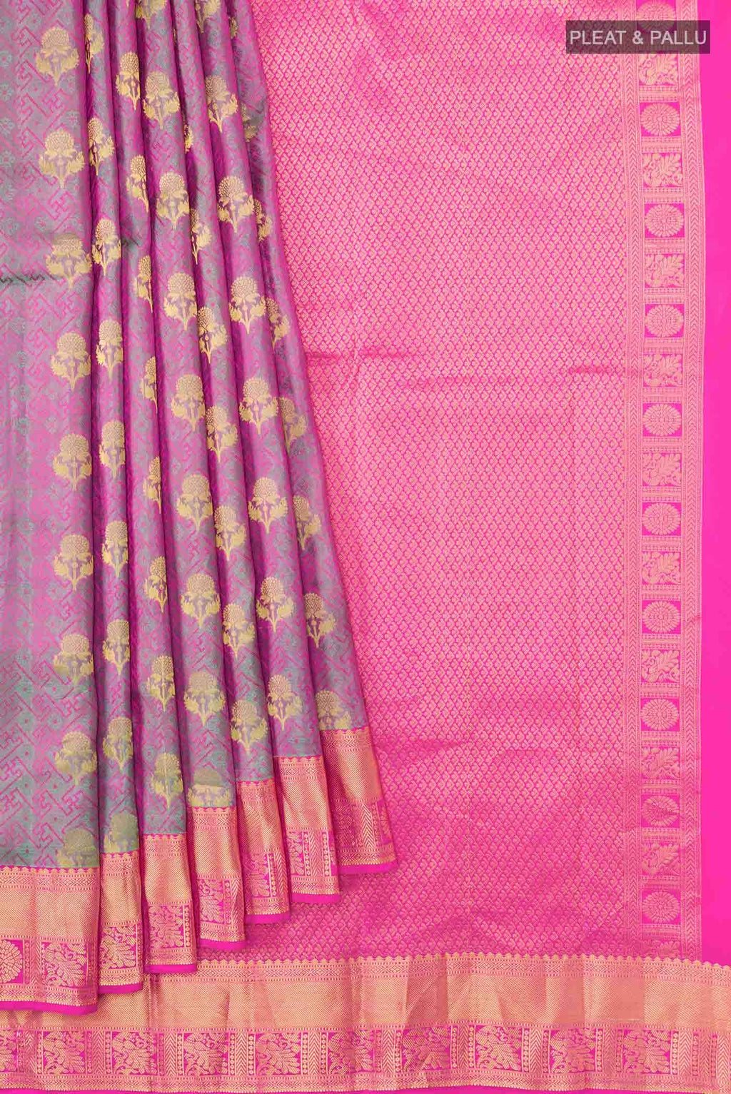 Pink with Green Dual Tone Kanchipuram Silk Saree
