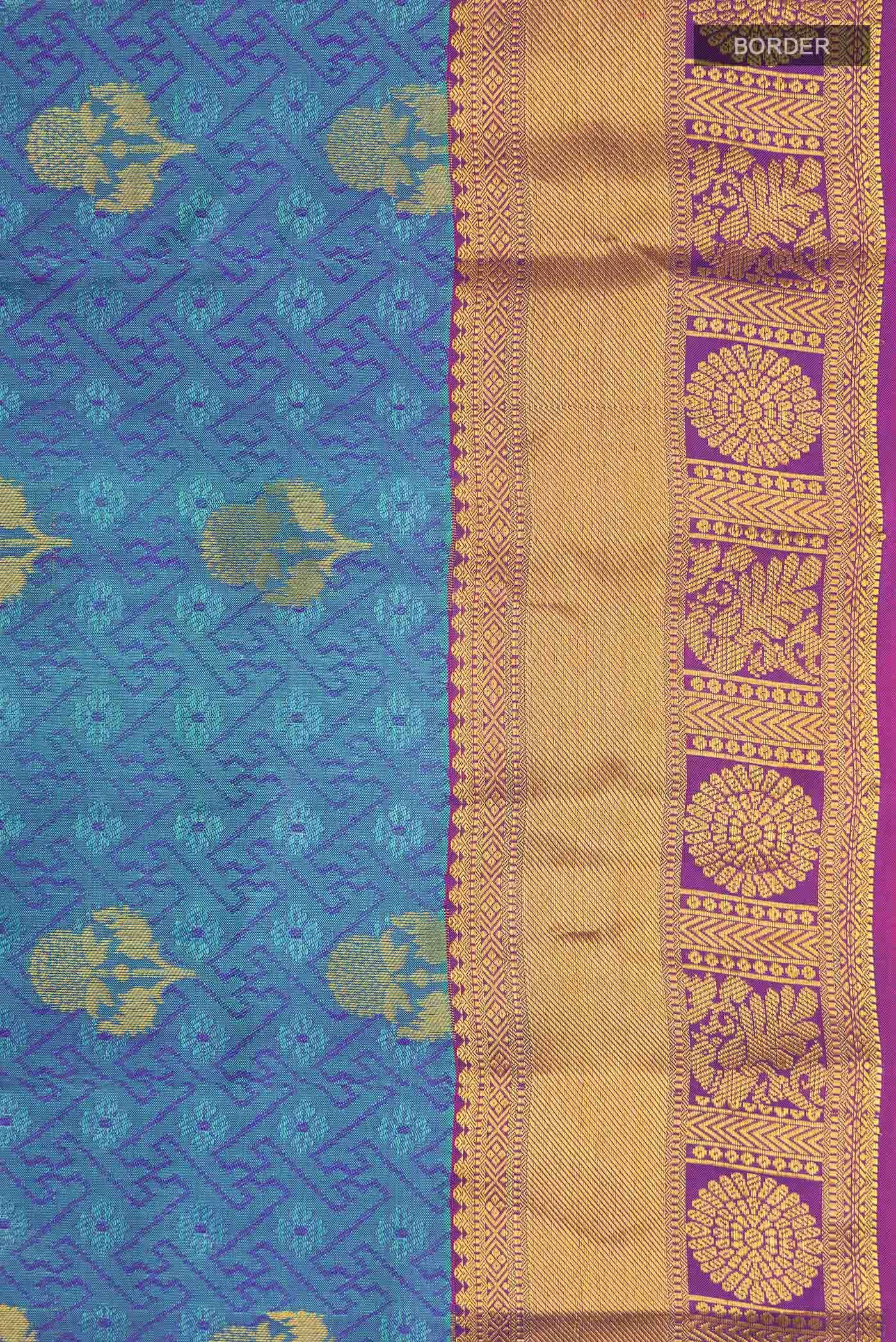 Blue with Green Dual Tone Kanchipuram Silk Saree