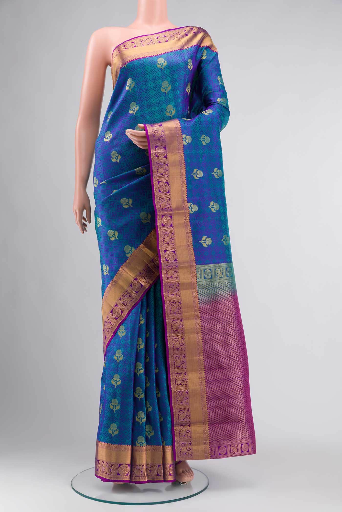 Blue with Green Dual Tone Kanchipuram Silk Saree