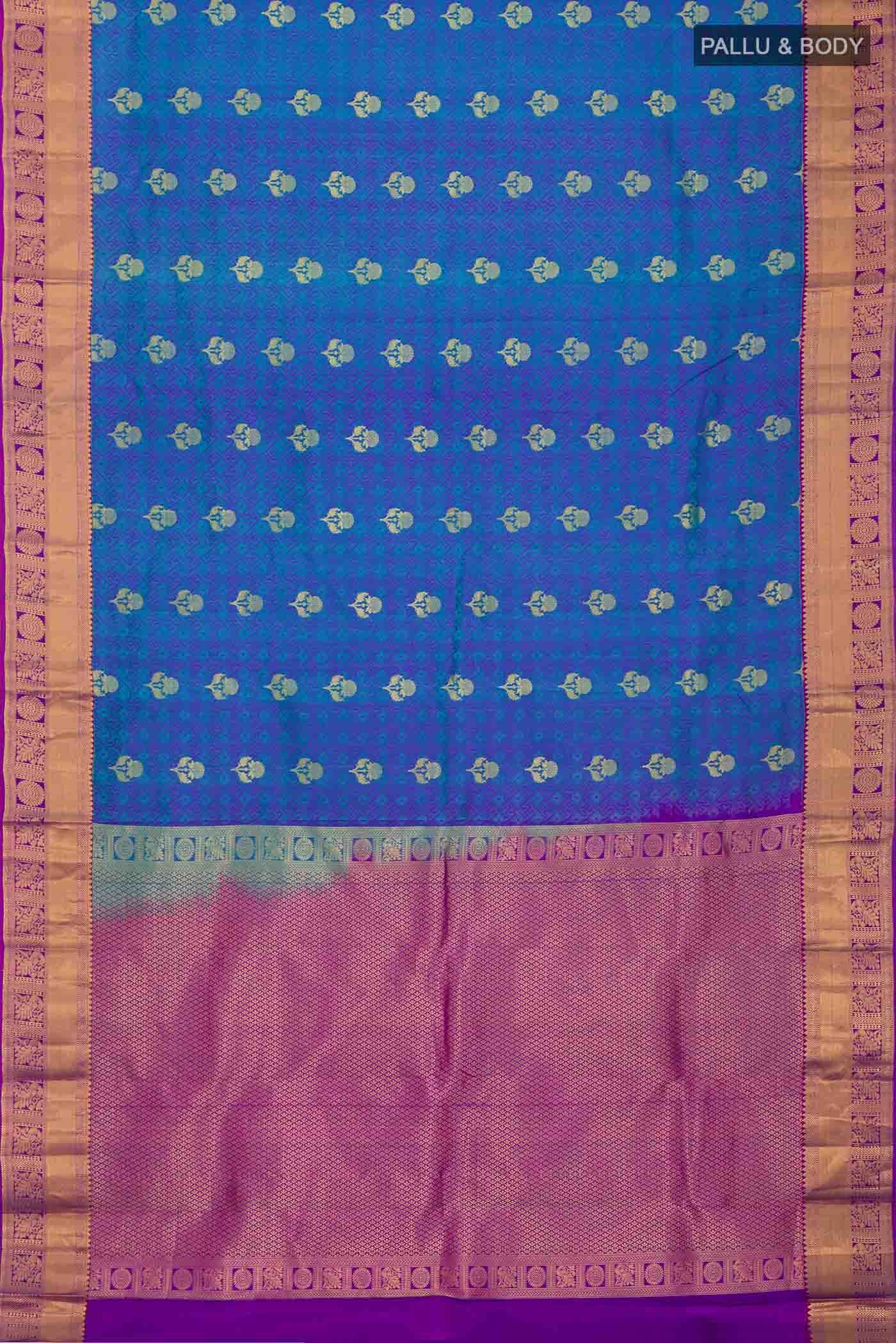 Blue with Green Dual Tone Kanchipuram Silk Saree