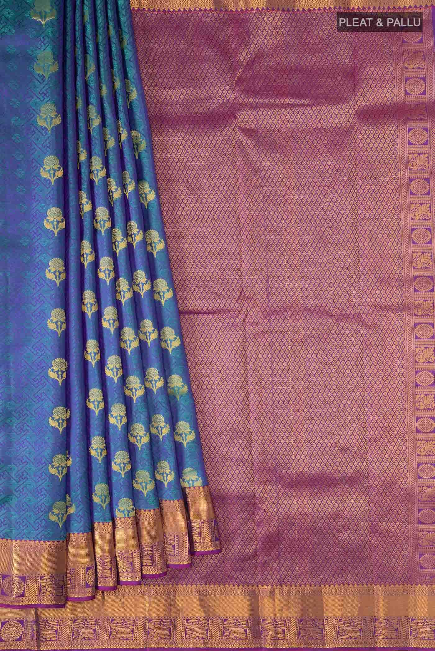 Blue with Green Dual Tone Kanchipuram Silk Saree